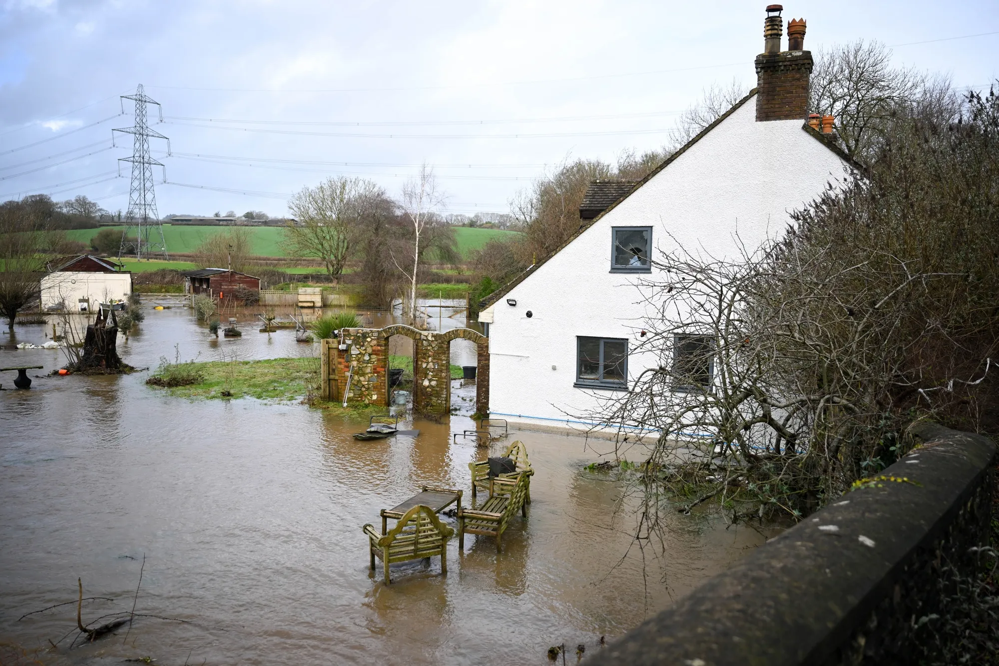 A house affected by flooding in the hamlet of Weycroft, on Jan. 27.