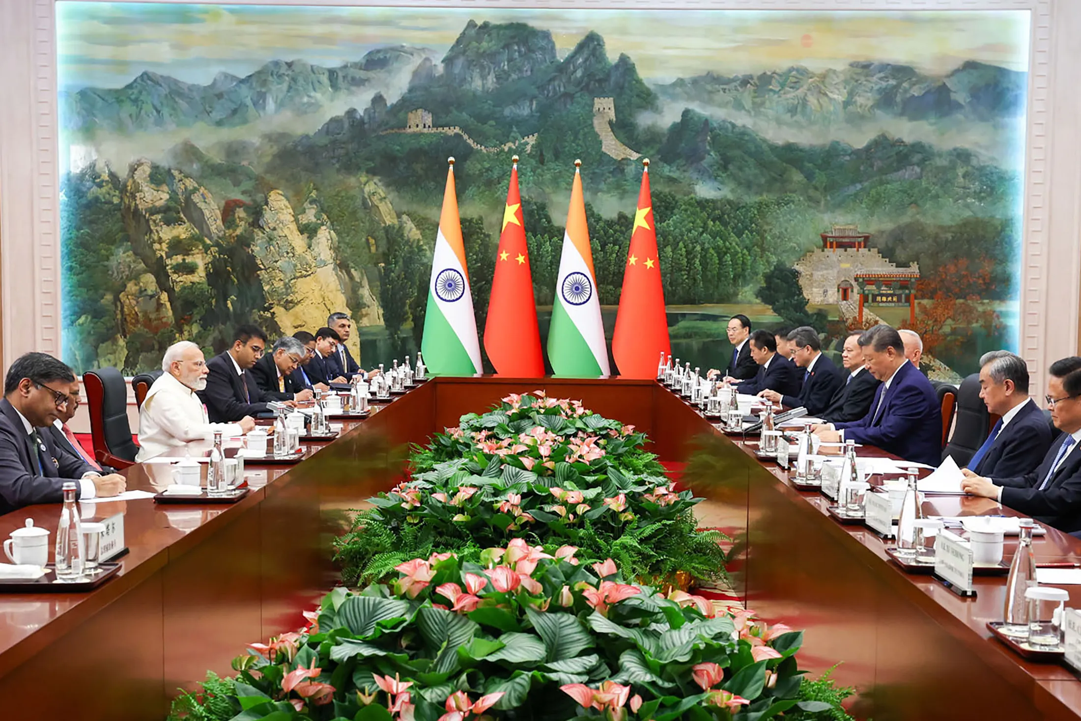 Narendra Modi meets Xi Jinping&nbsp;at&nbsp;the Shanghai Cooperation Organization in Tianjin, China on Aug. 31.