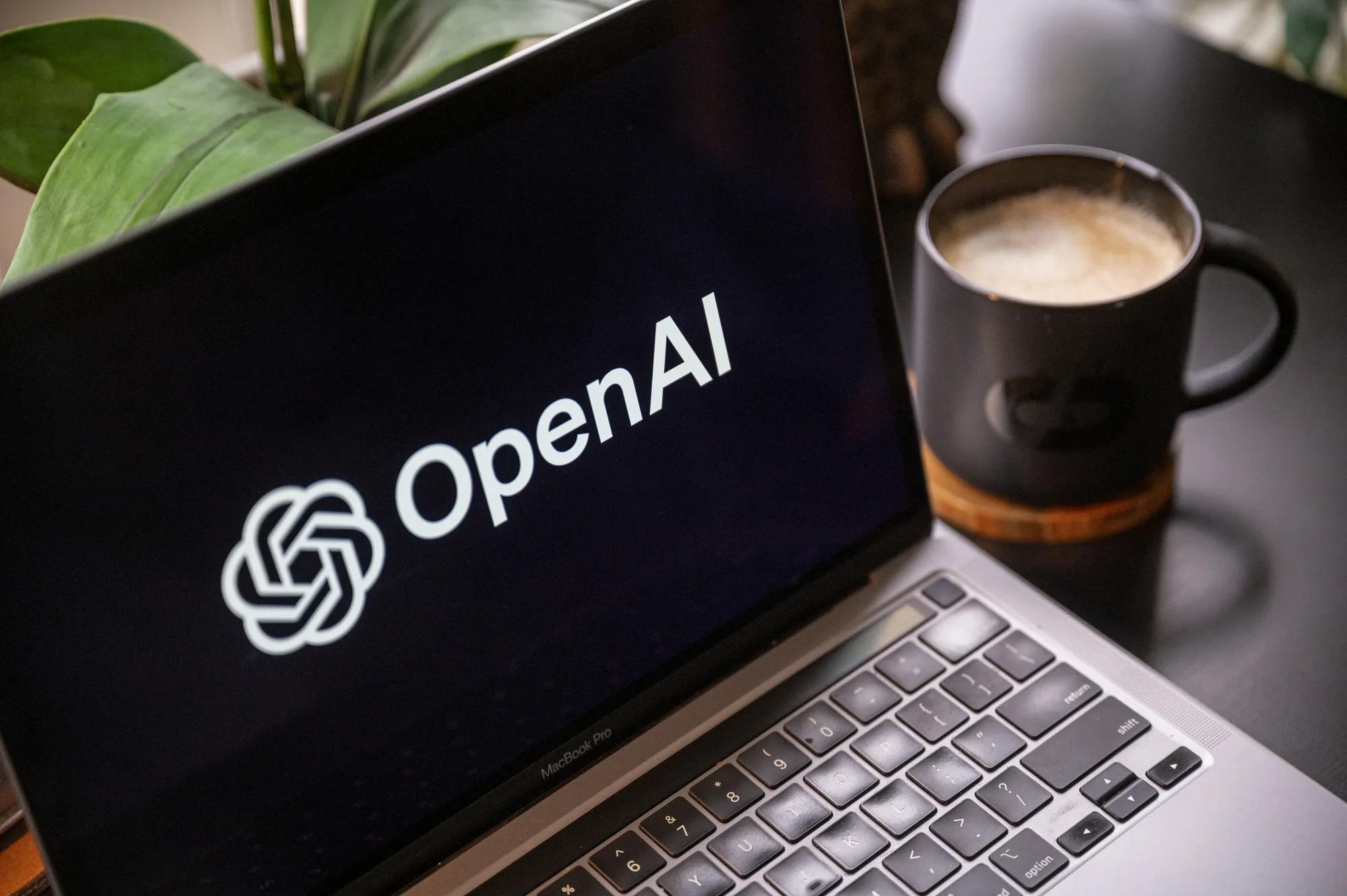The Open AI logo on a laptop in Crockett, California.