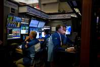 Trading On The Floor Of The NYSE As Stocks Rebound, Dollar Slumps