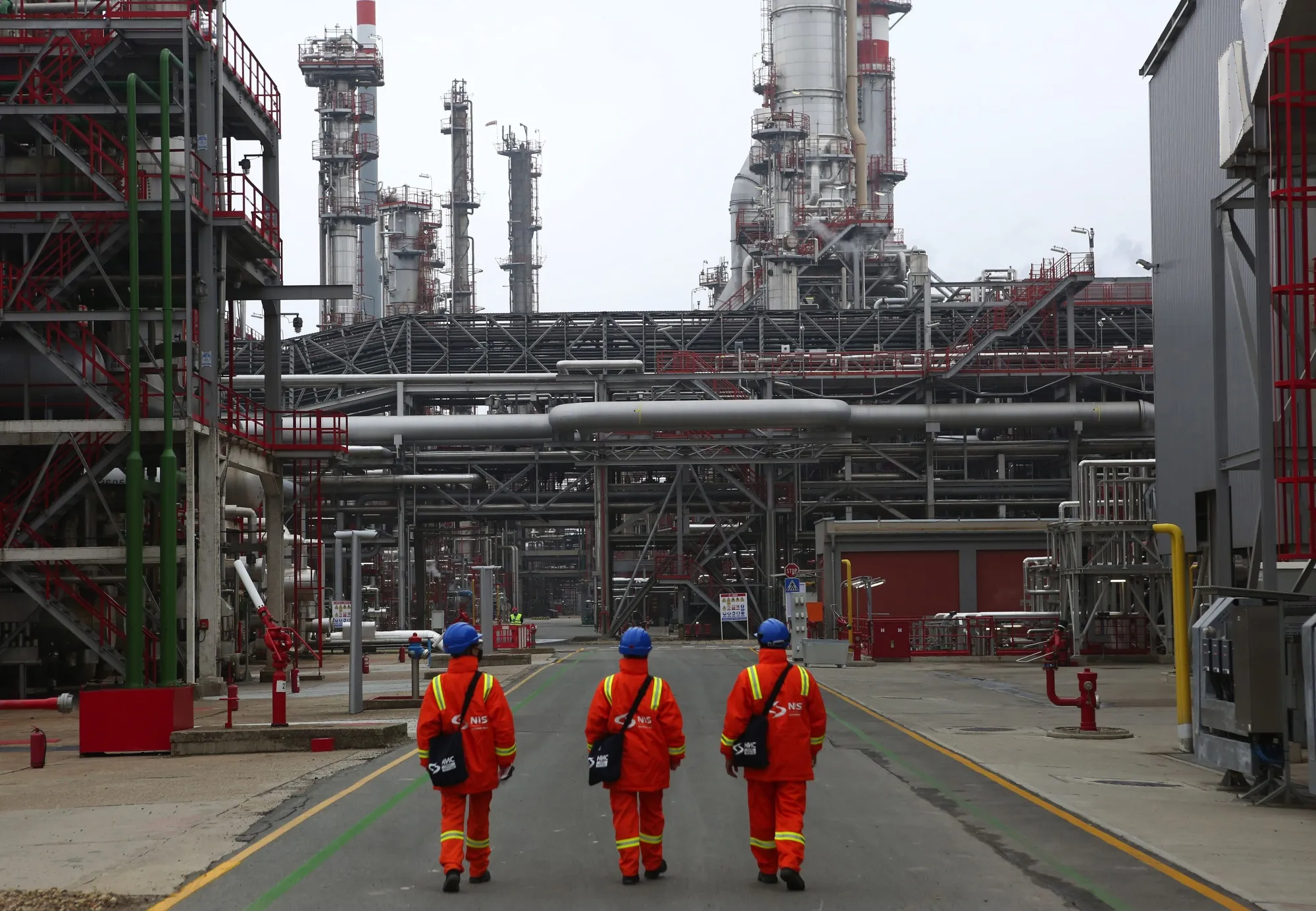 Workers at the Naftna Industrija Srbija AD (NIS)&nbsp;processing and refining complex, in Pancevo, Serbia.