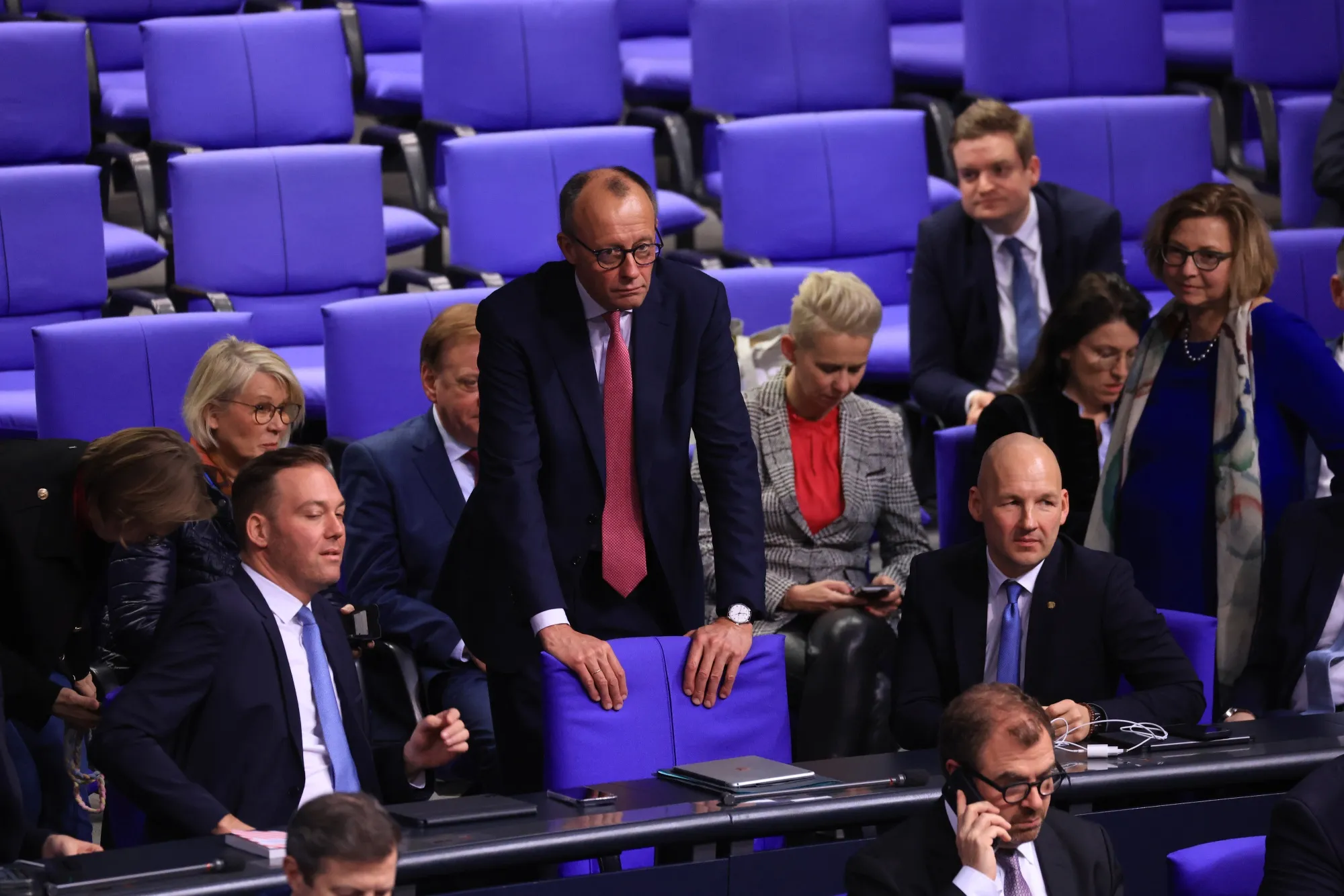 Friedrich Merz&nbsp;in the Bundestag chamber during the immigration bill vote in Berlin, Germany, on Jan. 31.