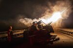 Soldiers fire drones toward Russian positions in Lyman area, Ukraine, on April 24.