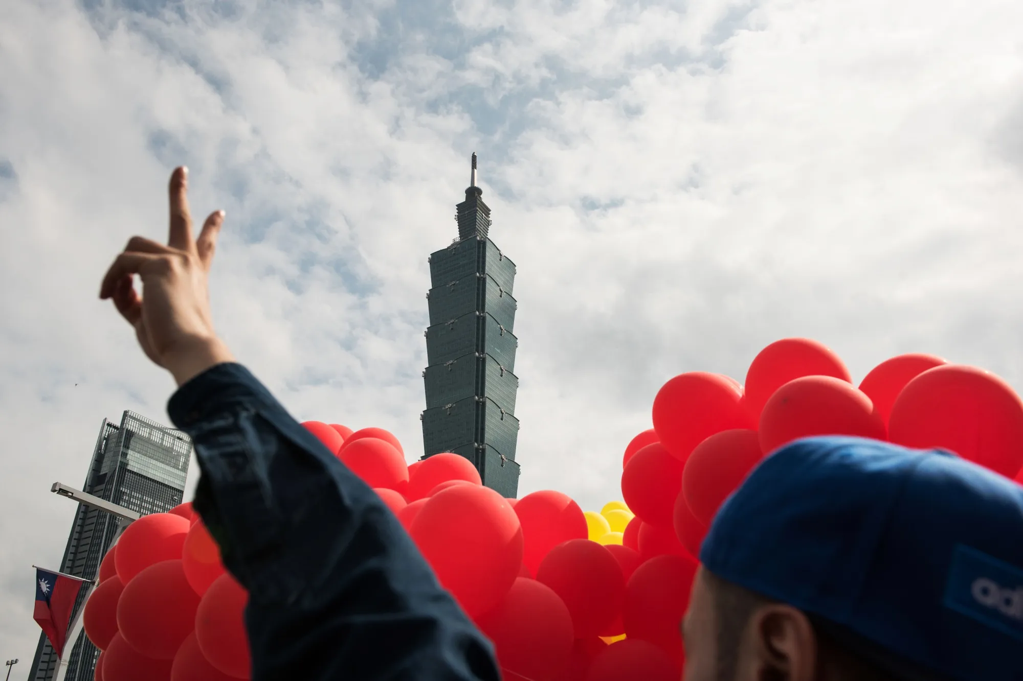 An attendee gestures during a pride parade in Taipei in 2019.