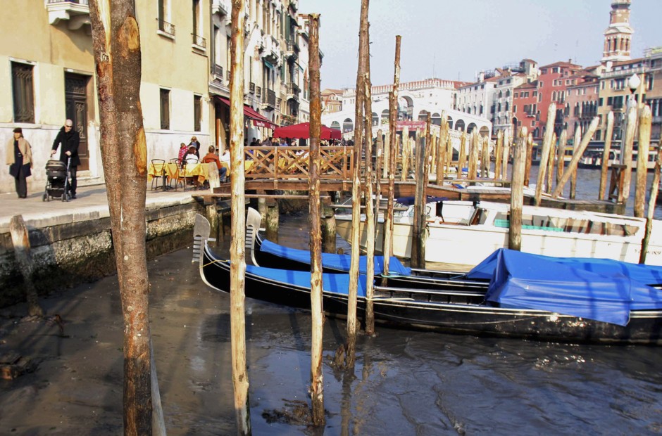 Low tides like this one pictured in 2008 have caused problems in Venice this winter.