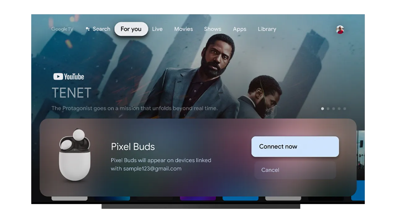Google Fast Pair feature between earbuds and a TV