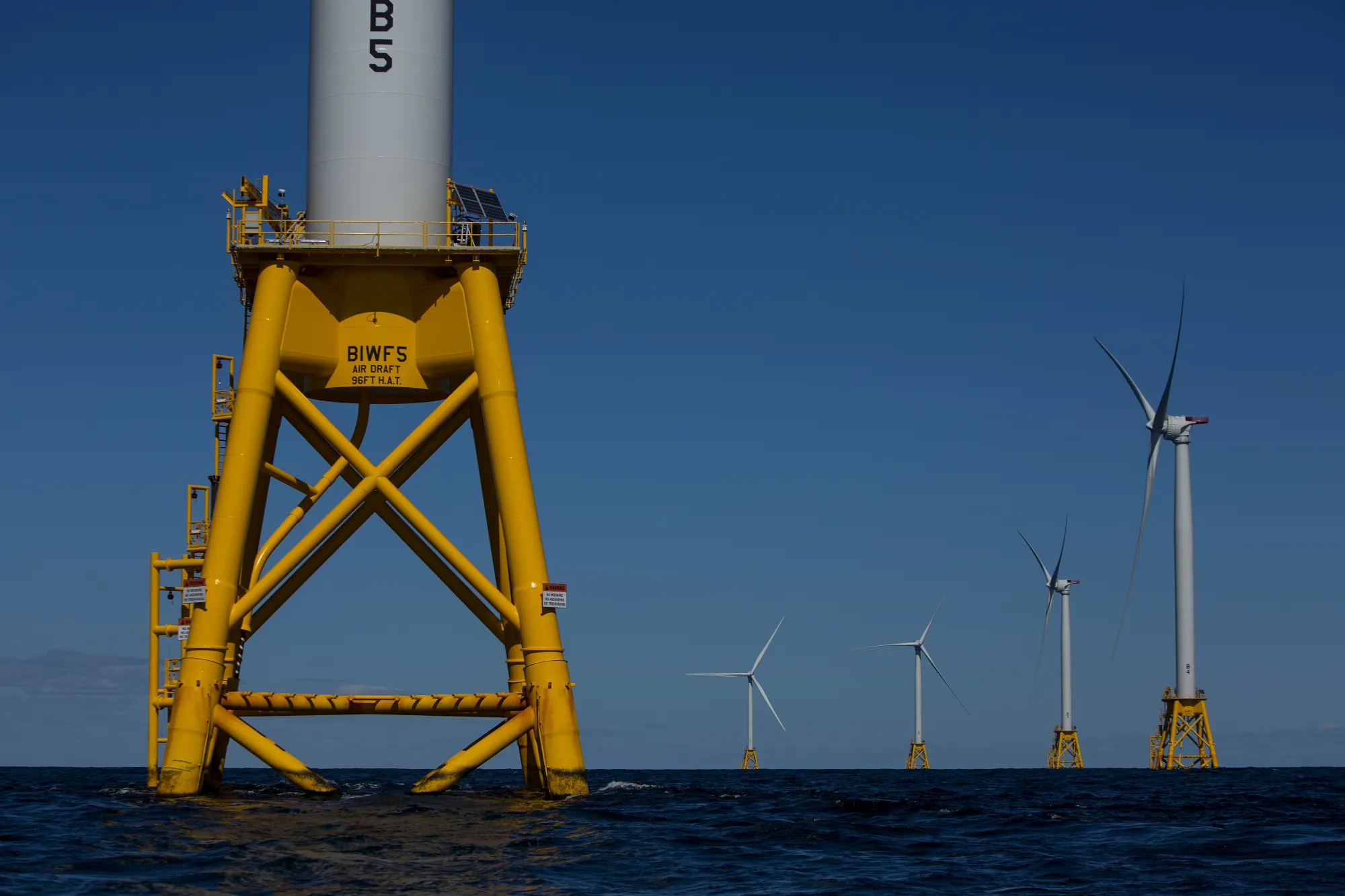 The Block Island Wind Farm in the water off Block Island, Rhode Island.