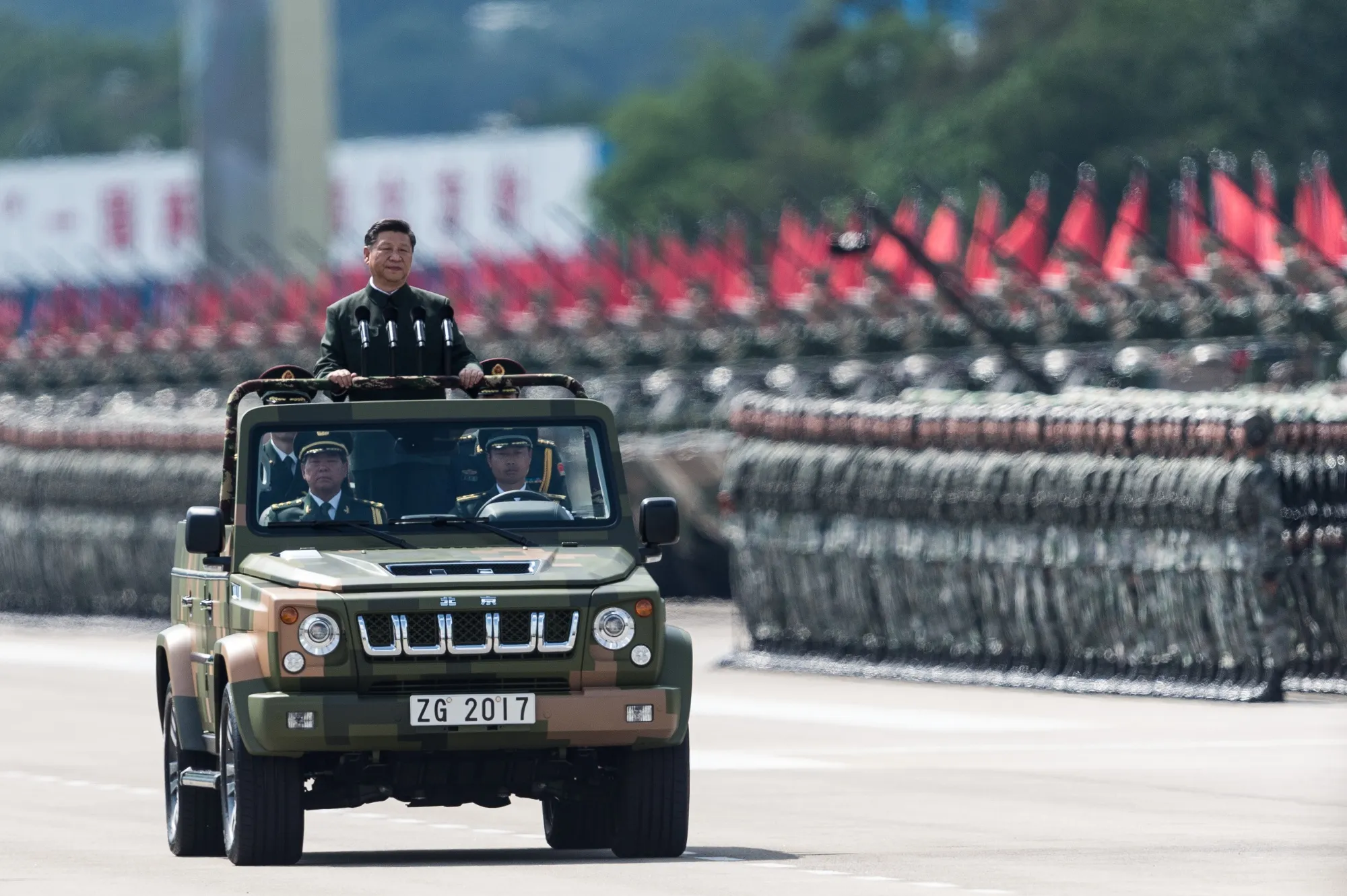 Chinese President Xi Jinping inspects troops in Hong Kong.