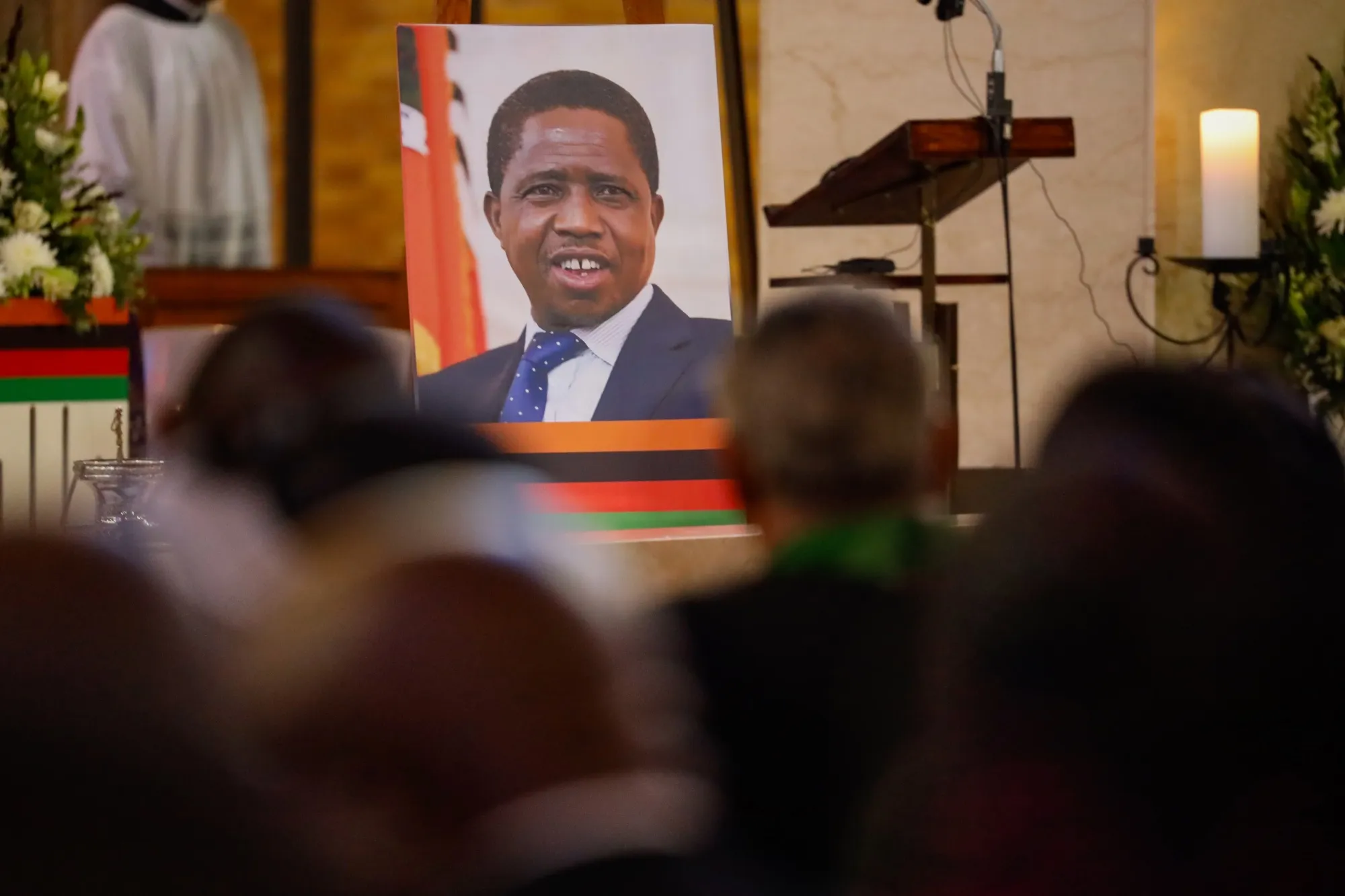 Friends and family at the Requiem Mass for former Zambian President Edgar Lungu in Johannesburg, on June 25.&nbsp;