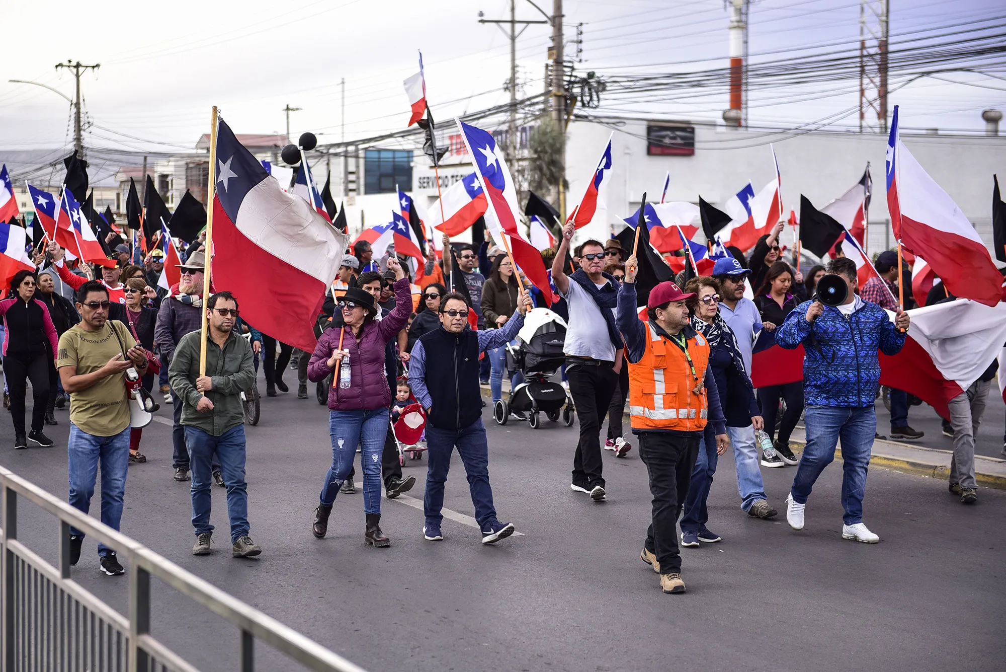 Mine workers demonstrate in Calama, Chile on June 14, 2019.