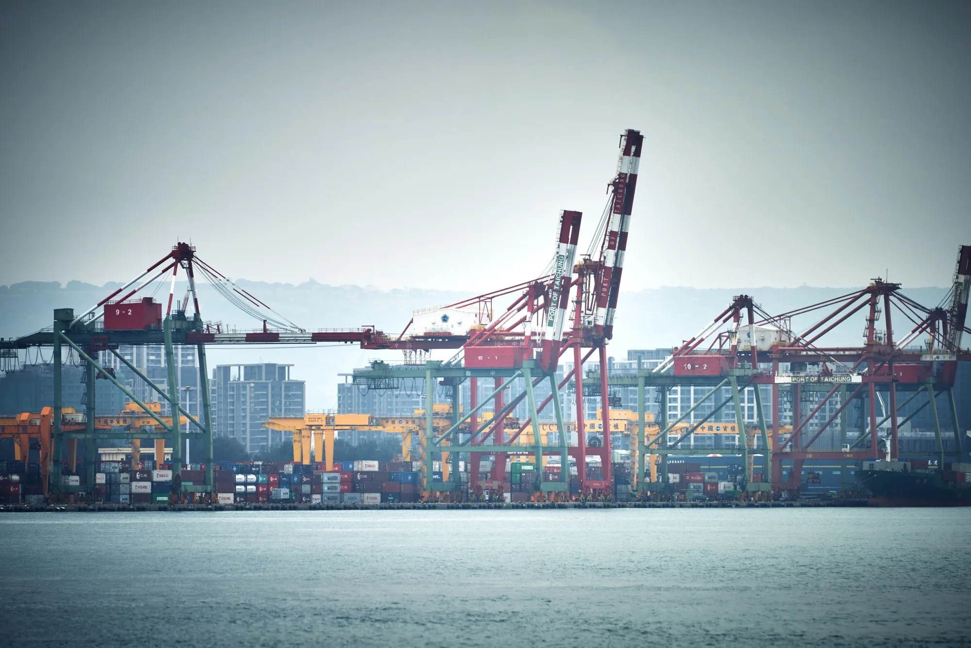 Gantry cranes at the Port of Taichung in Taichung, Taiwan.
