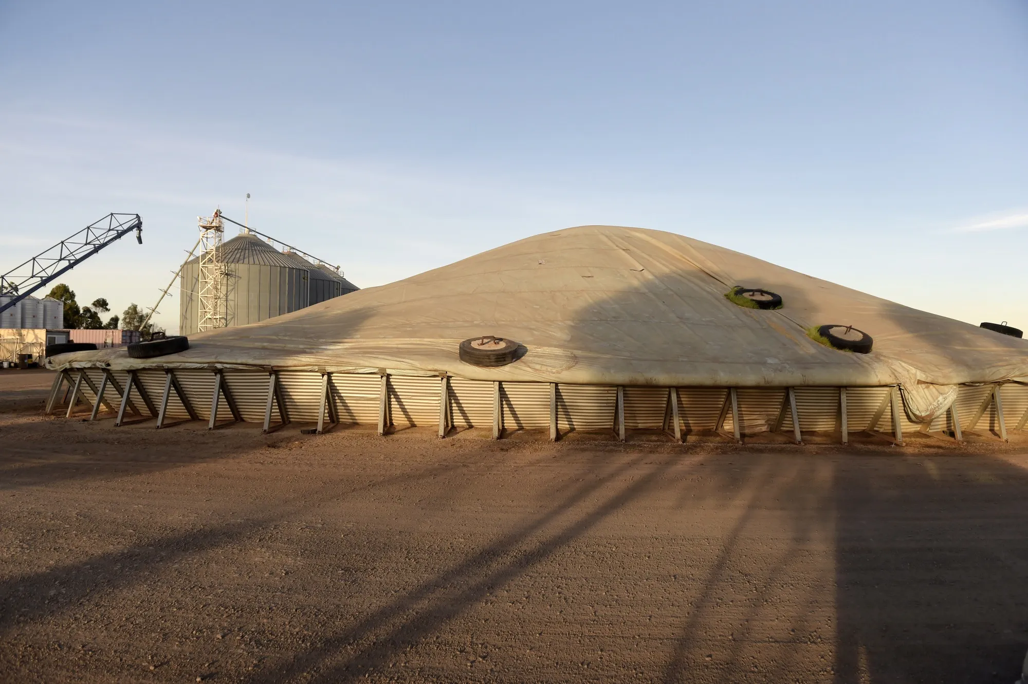 A stock pile of barley prior to being loaded at a grain facility in Balliang, Victoria, Australia.