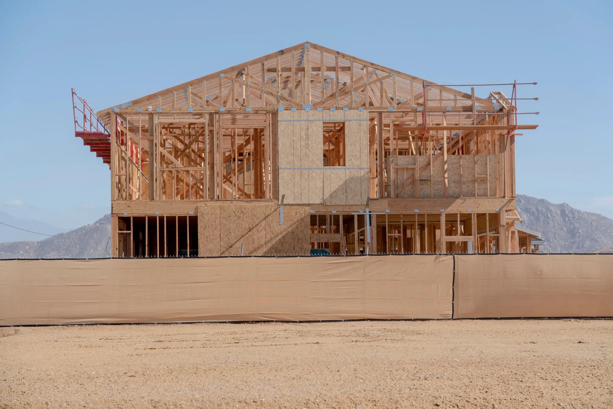 A house under construction in California.