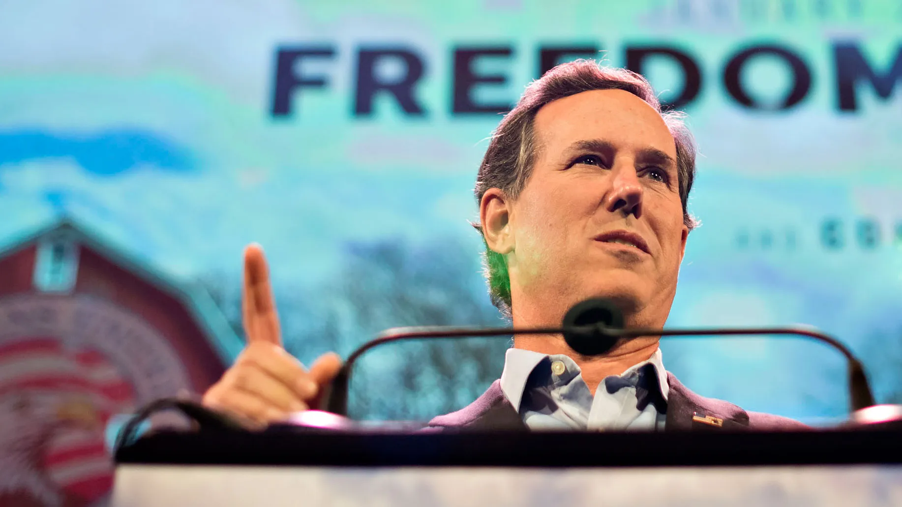 Rick Santorum, former senator of Pennsylvania, speaks during the Iowa Freedom Summit in Des Moines, Iowa, U.S., on Saturday, Jan. 24, 2015.
