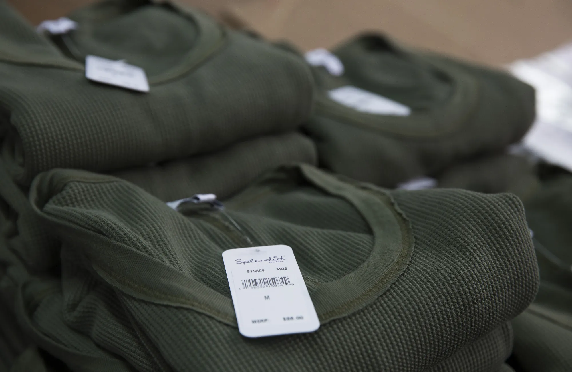 Delta Galil’s&nbsp;Splendid shirts sit folded at the 5 Thread facility in Los Angelesin 2016.&nbsp;