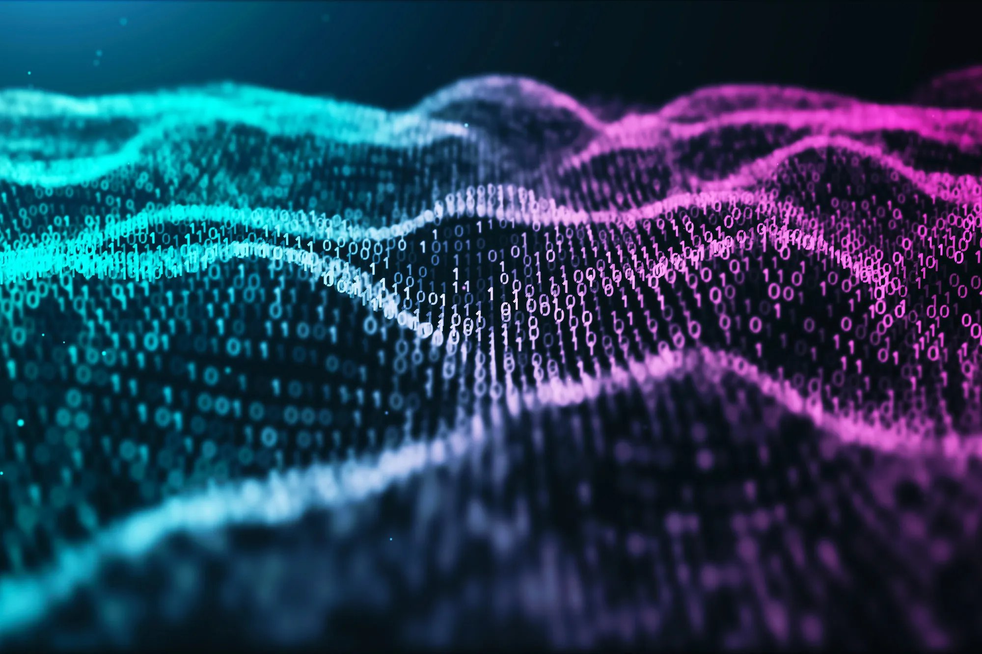 3D illustration Rendering of binary code pattern.Futuristic Particles digital Landscape wave Abstract background for business,Science and technology