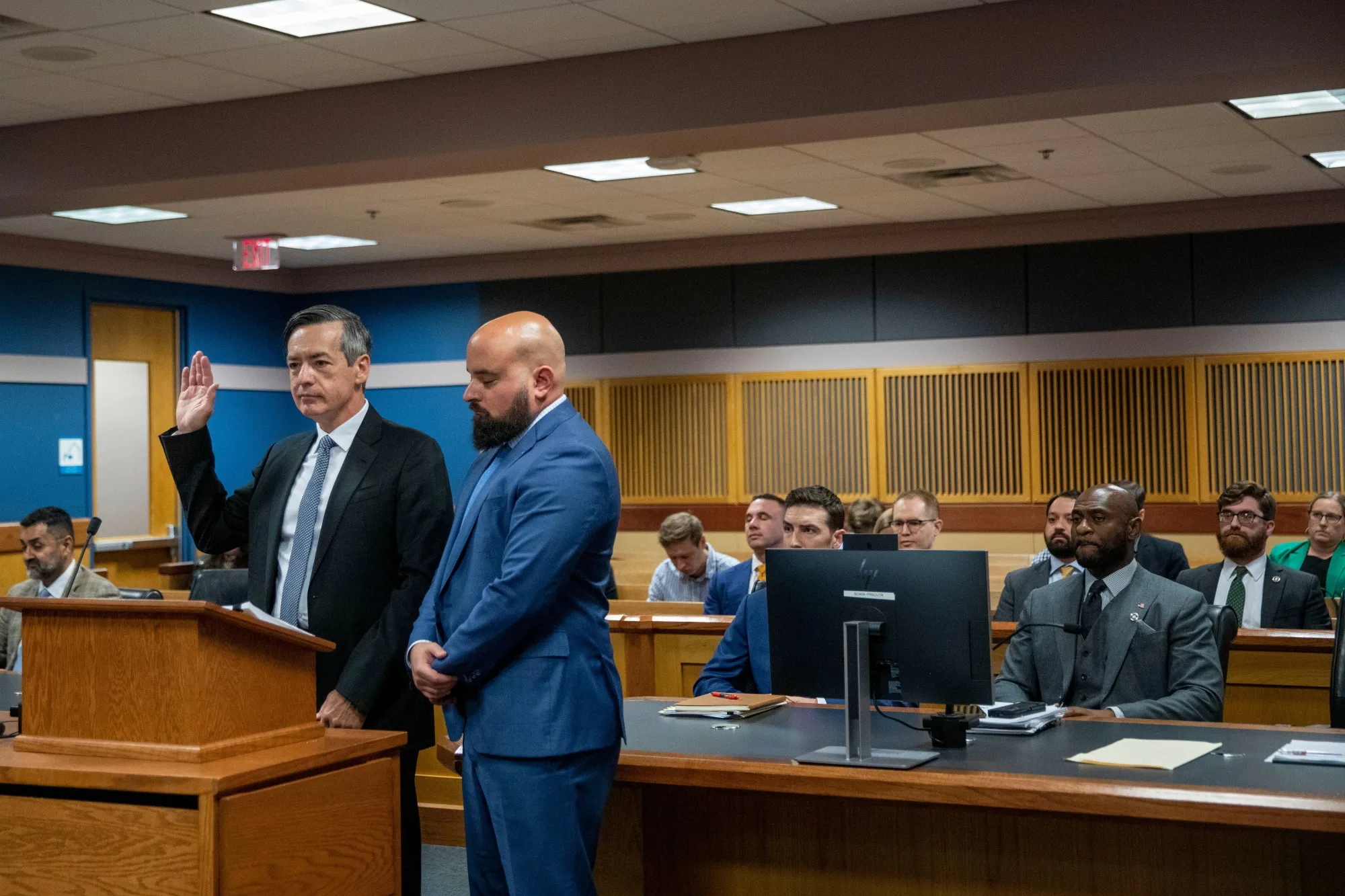Kenneth Chesebro and his attorney Scott Grubman at the Fulton County Courthouse on Oct. 2.