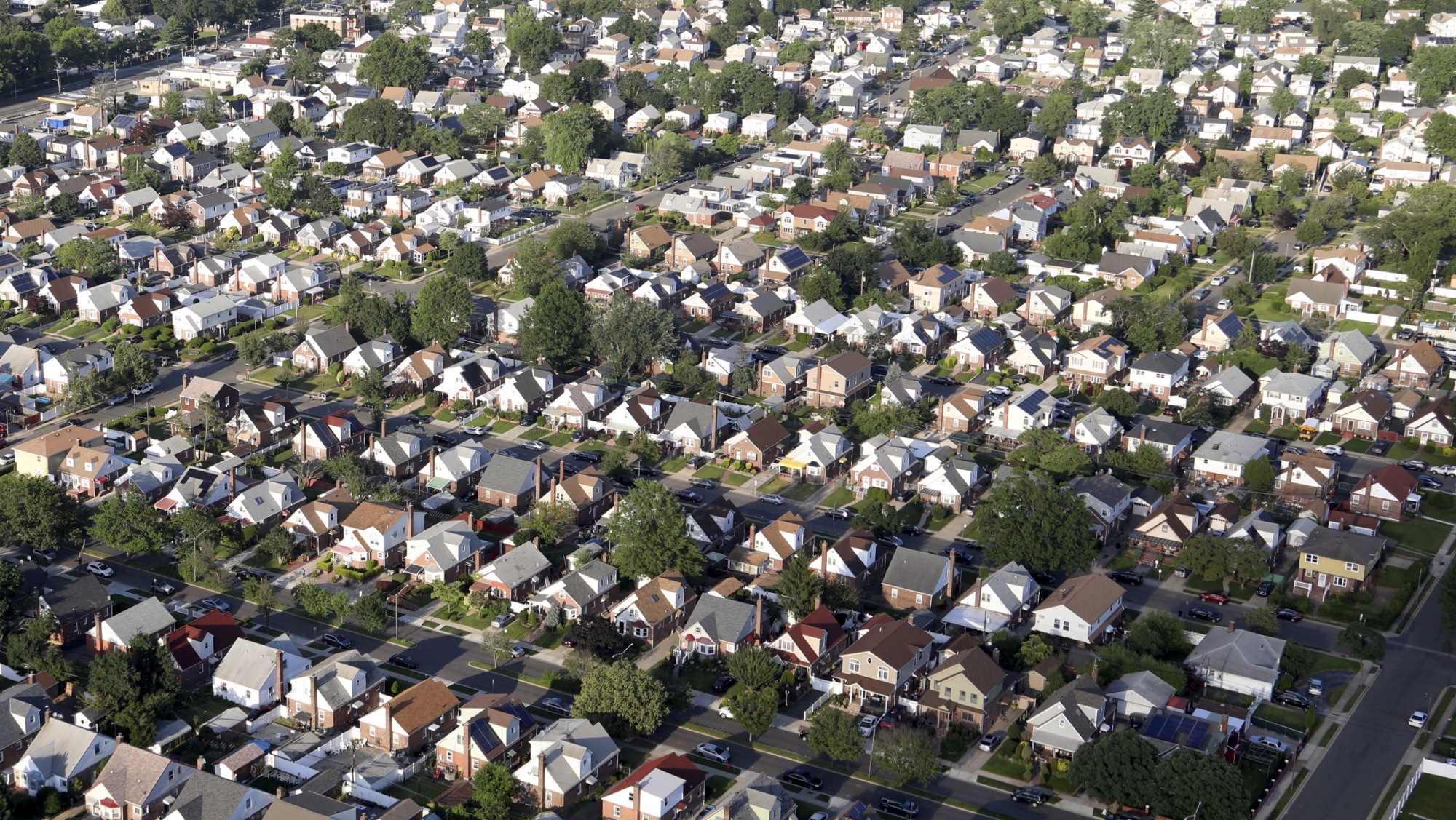 A suburban neighborhood of houses in Elmont, New York.&nbsp;