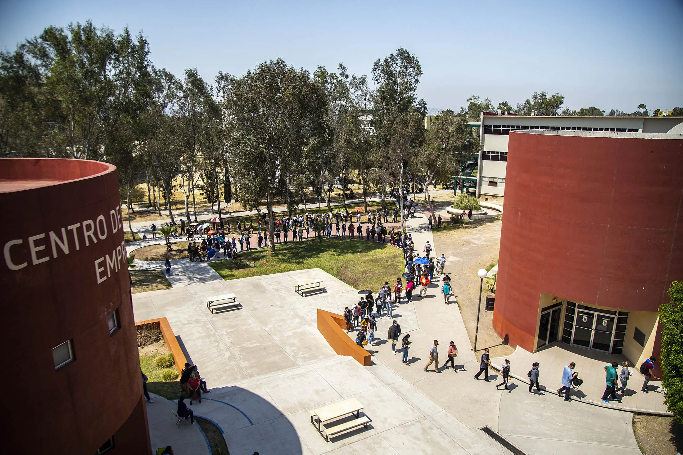Citizens line up outside a vaccination center to receive the U.S. donated Johnson &amp; Johnson vaccine against Covid-19 in Tijuana.