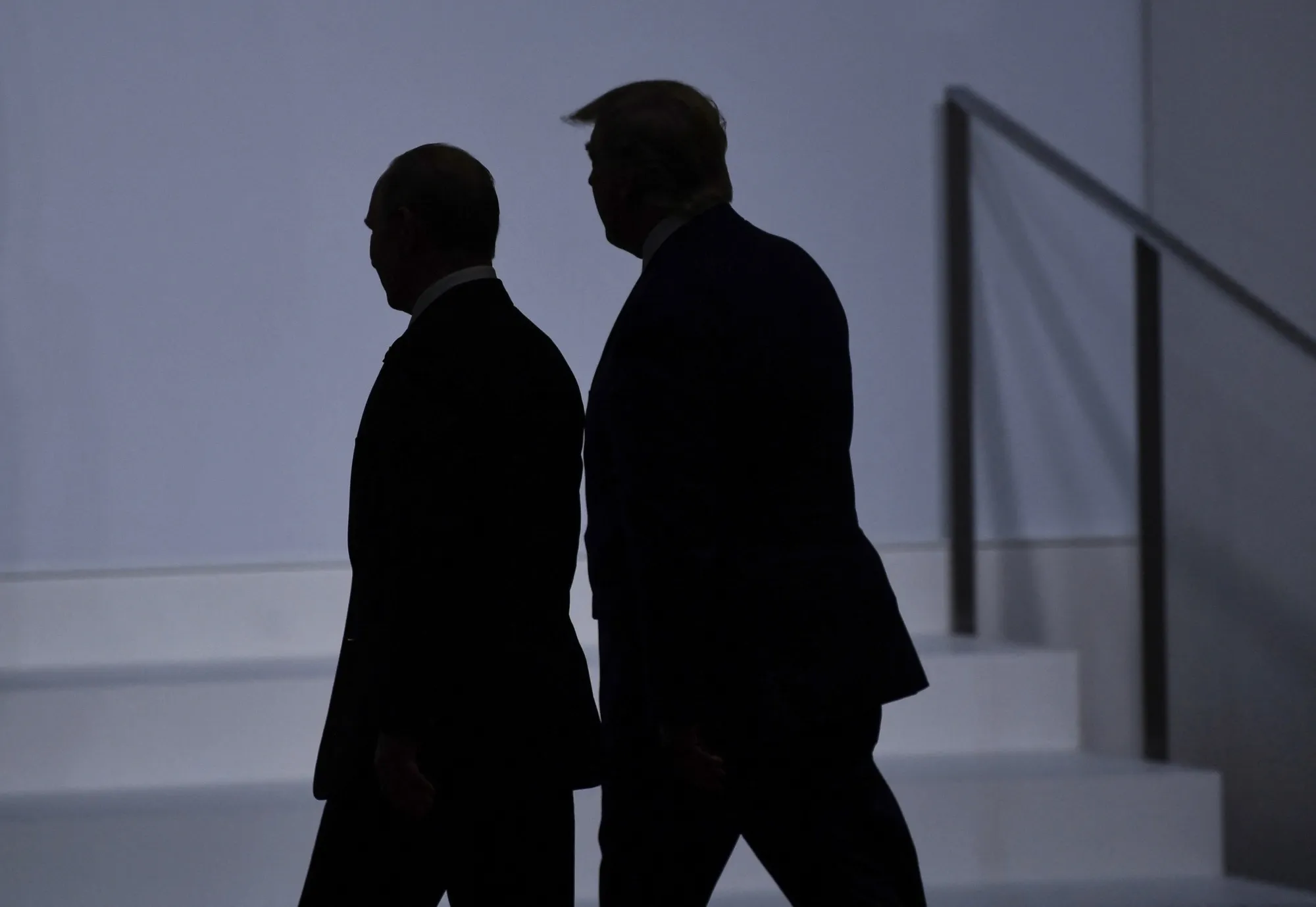 Putin and Trump at the G-20 Summit in Osaka in 2019.&nbsp;

Photographer: Brendan Smialowski/AFP/Getty Images