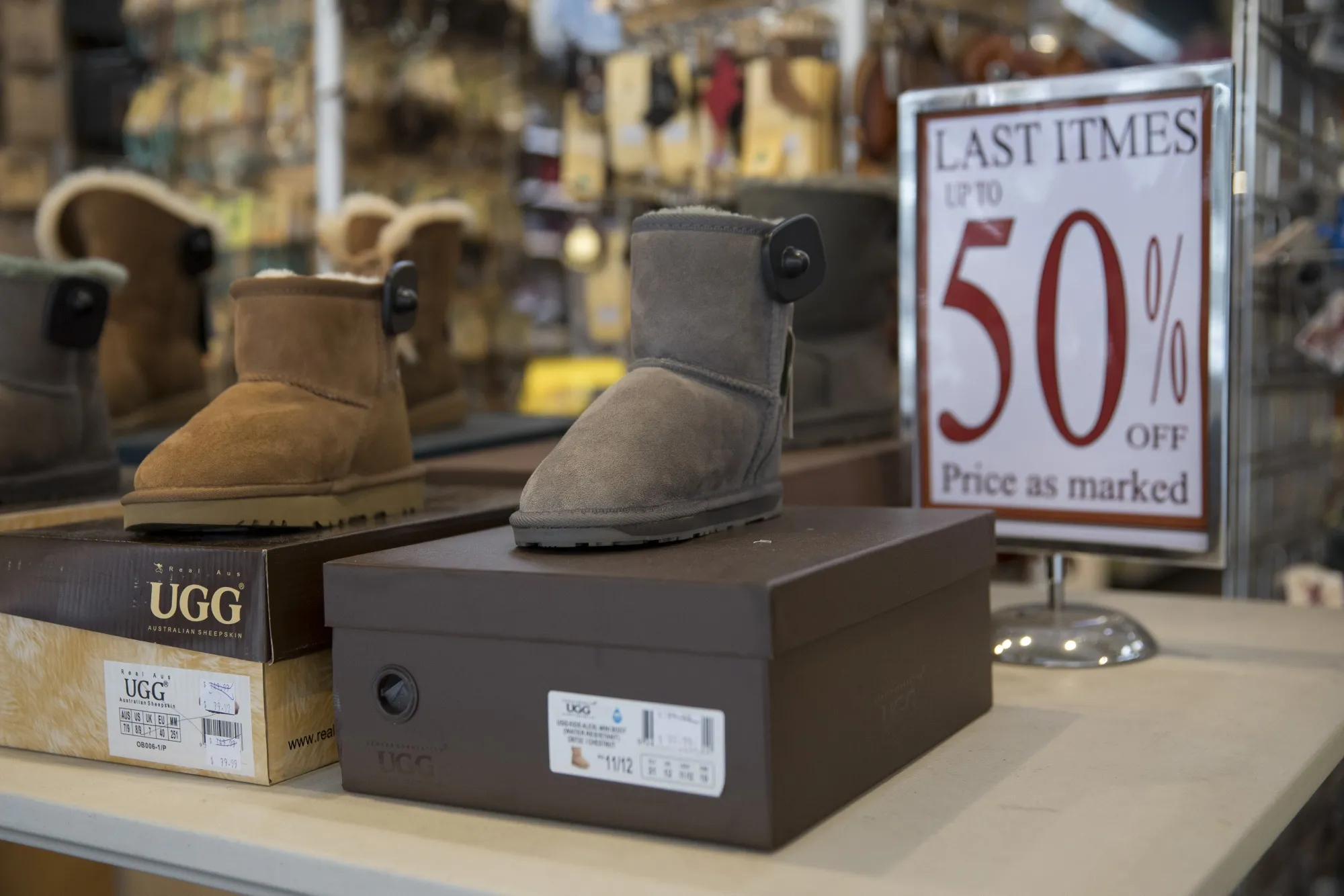 UGG sheepskin boots on display at a store in Sydney. Australia is scheduled to release its third-quarter GDP figures on Wednesday.