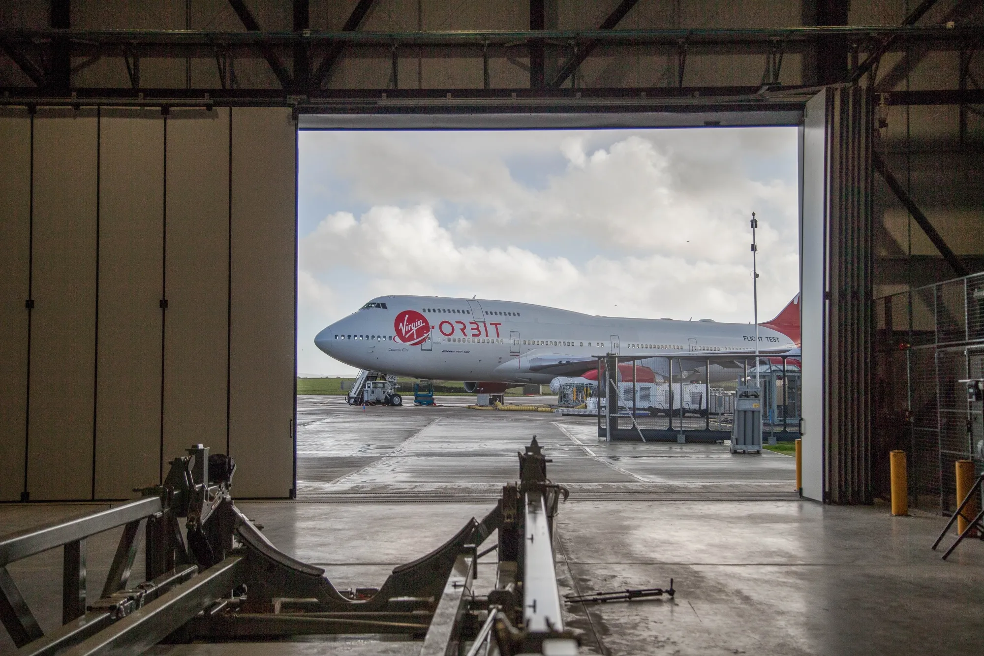 A Virgin Orbit Holdings aircraft&nbsp;at Spaceport Cornwall in Newquay, UK in 2022.