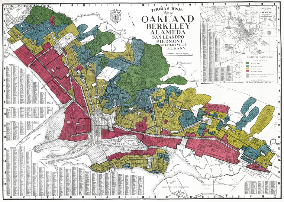 A redlining map of Oakland.