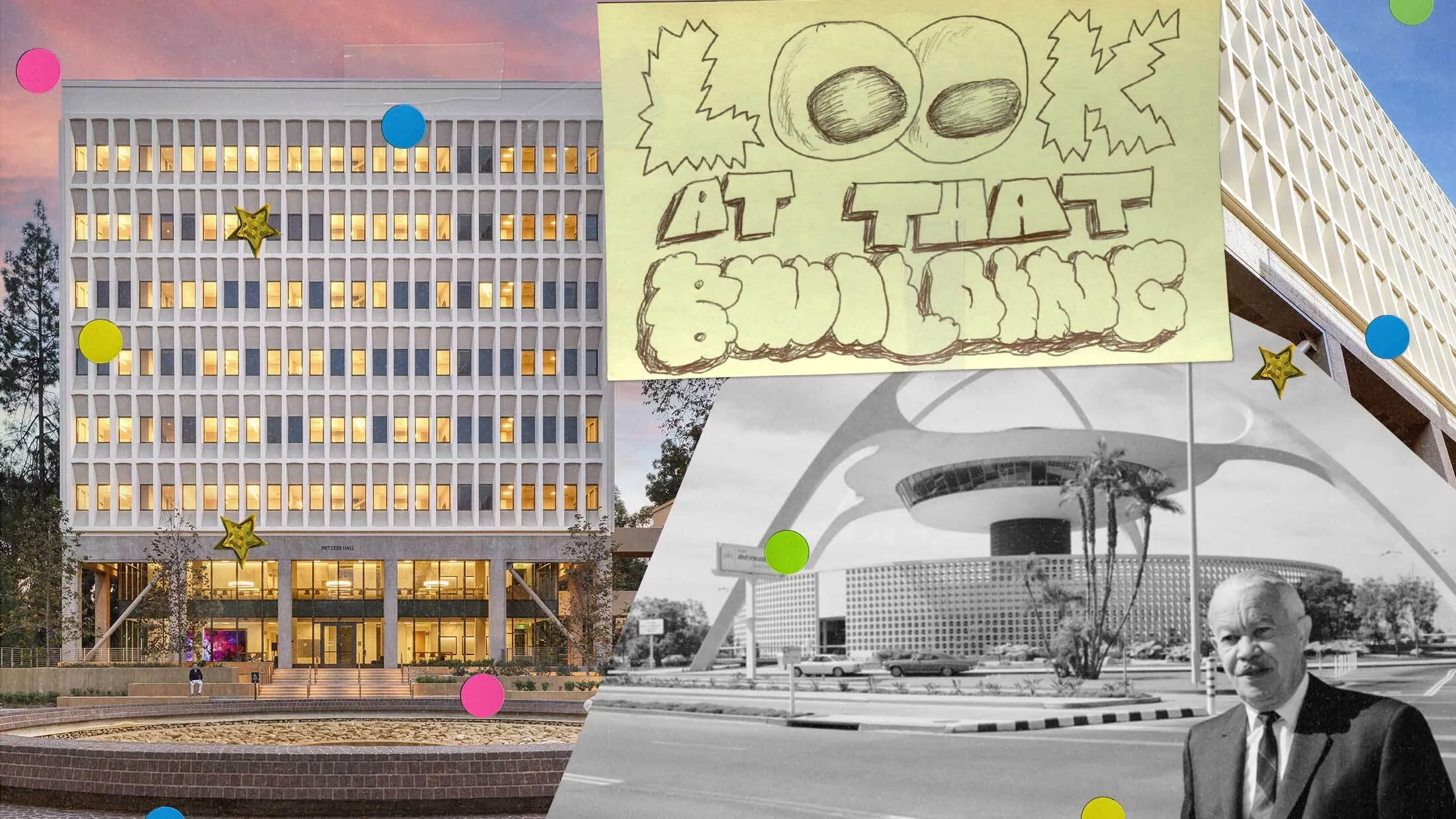 Stately Pritzker Hall is a long way from the fanciful Theme Building at LAX, but both bear the distinctive touch of architect Paul Revere Williams.&nbsp;&nbsp;