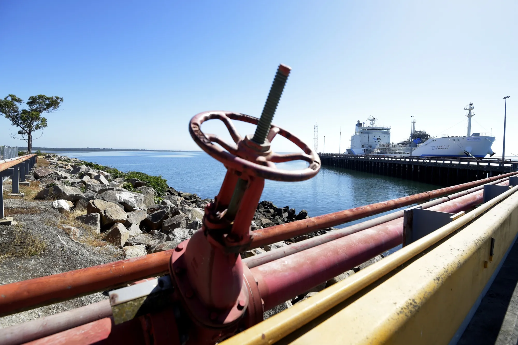 The Suiso Frontier liquid hydrogen carrier at the Port of Hastings in Victoria, Australia.