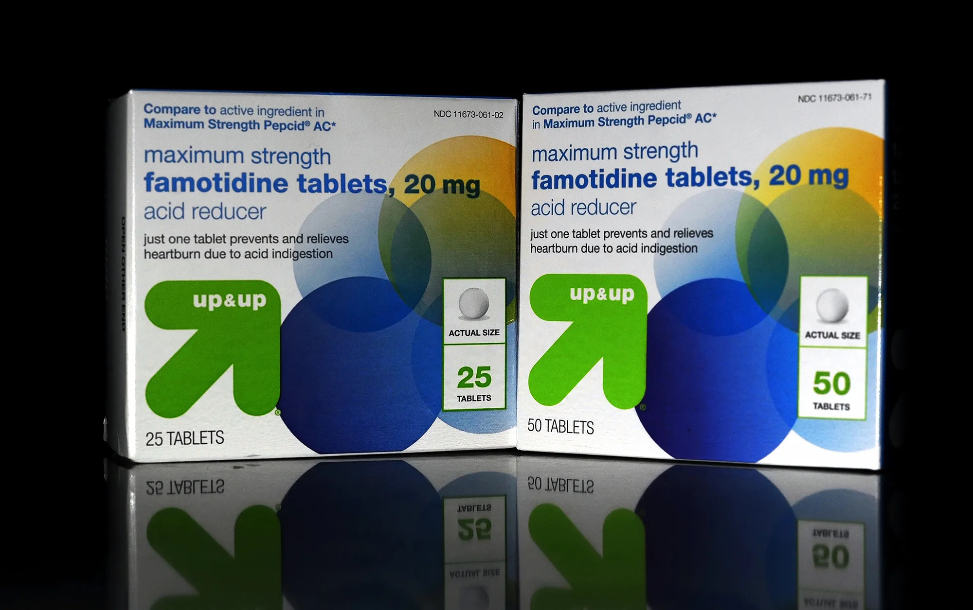Packages of famotidine tablets