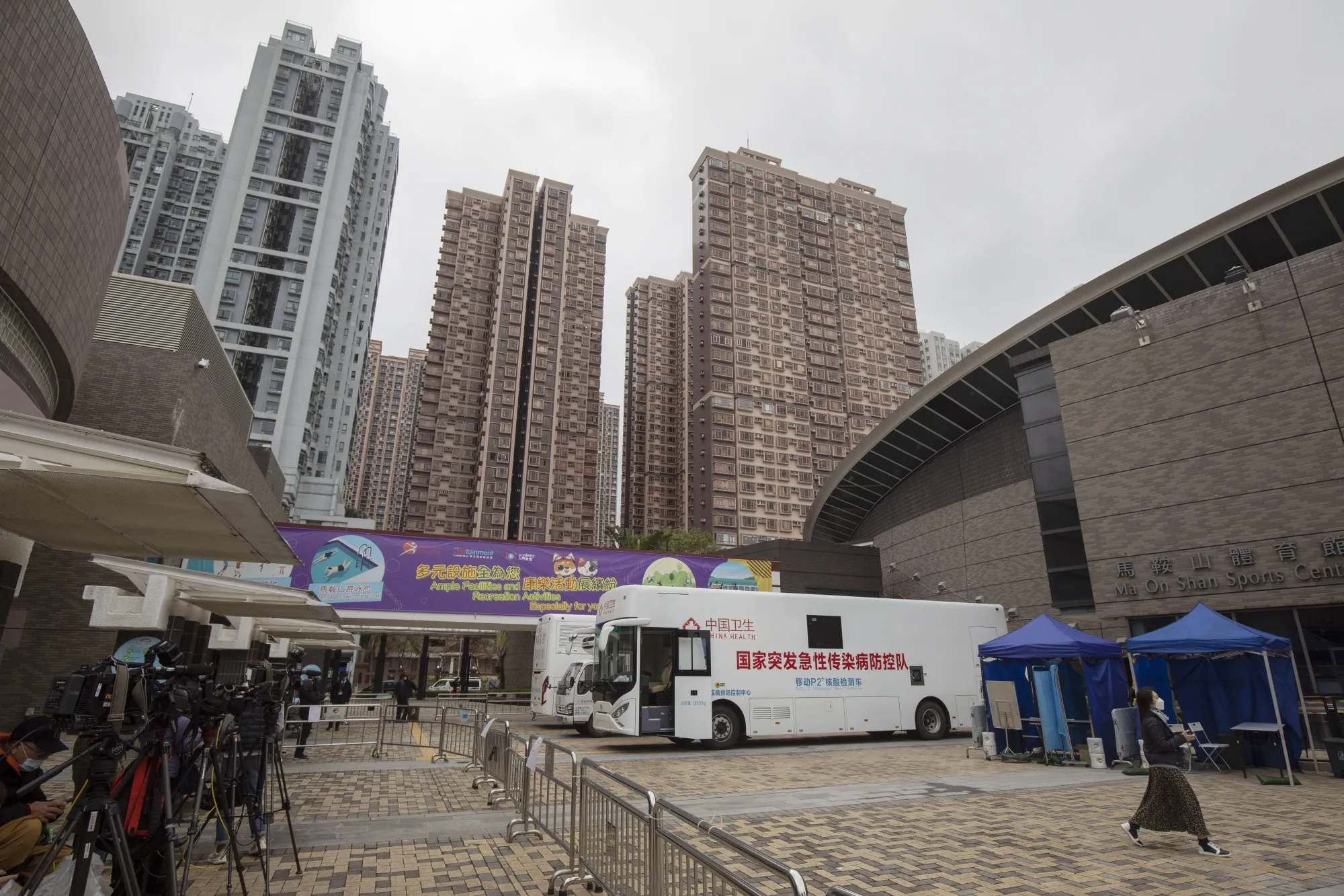 Mobile Covid-19 testing vehicles from mainland China in Hong Kong, China, on Feb. 18.