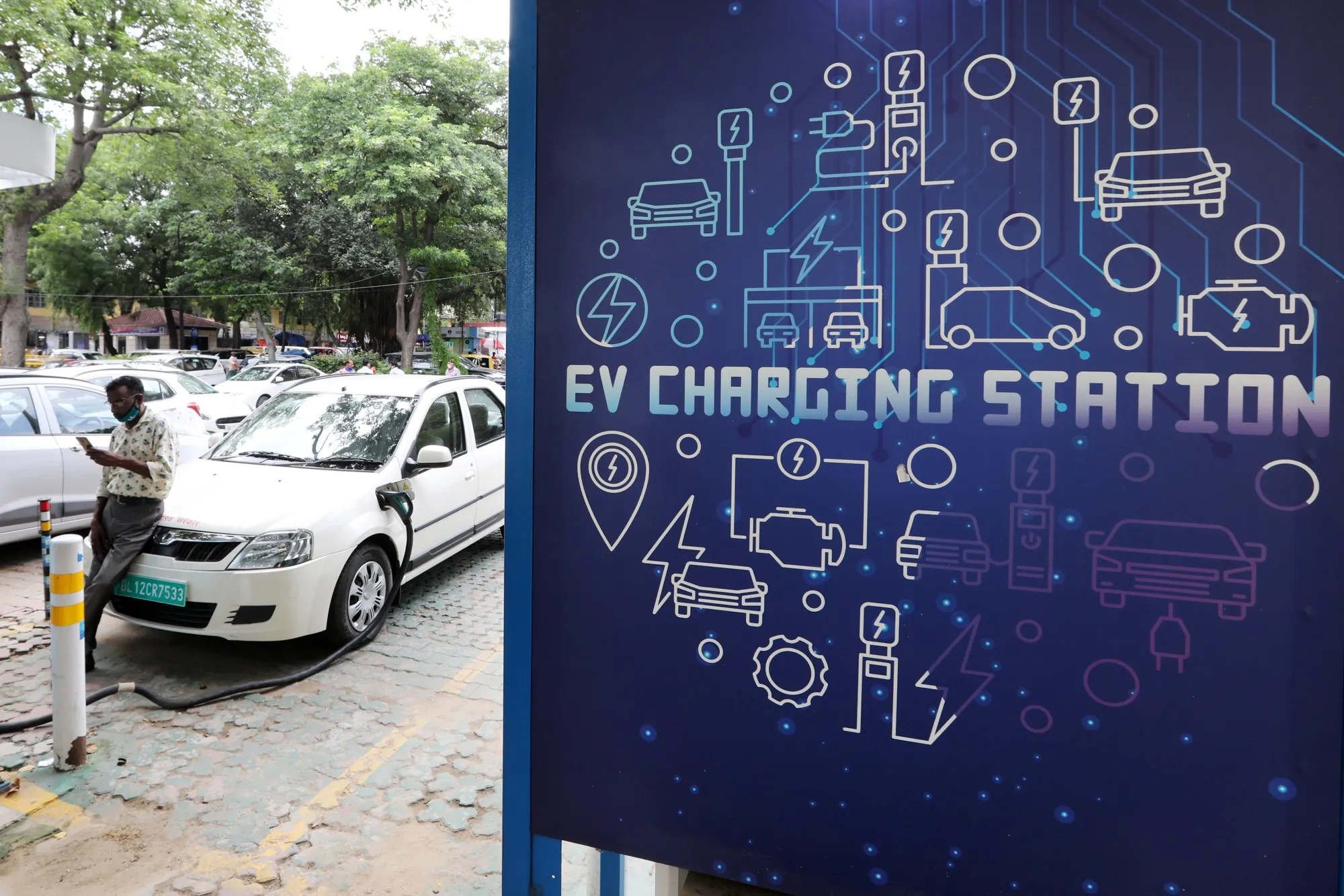 An EV charging station in New Delhi.