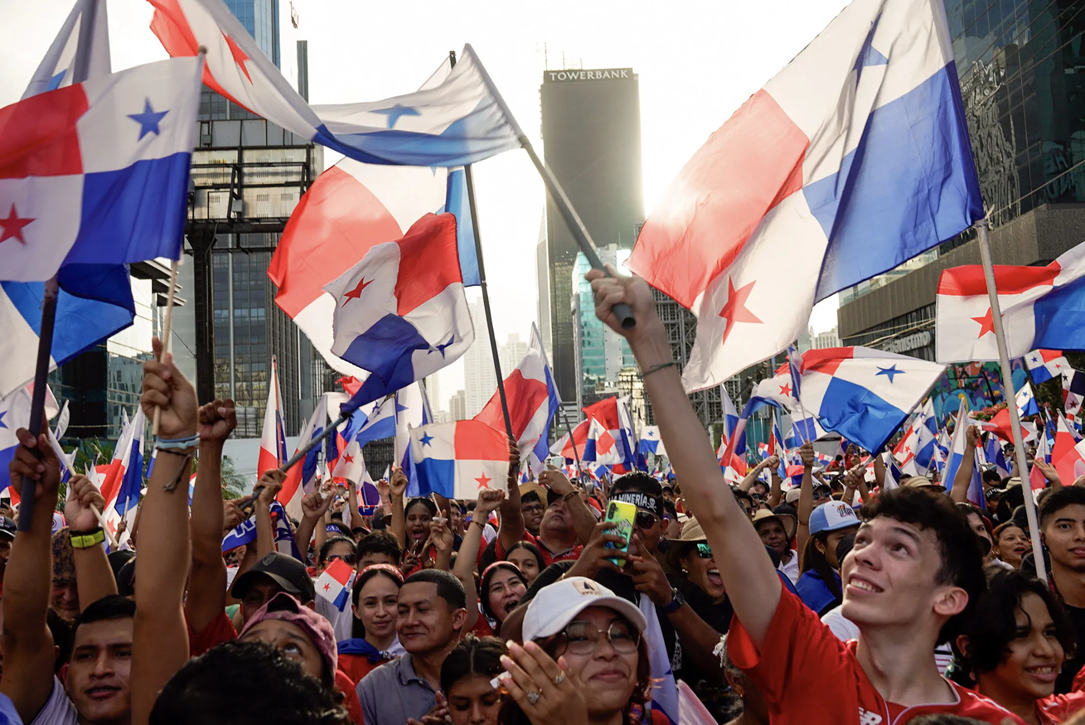 Protesters attend a demonstration to celebrate a court ruling against First Quantum Minerals, during Independence Day in Panama City&nbsp;on Tuesday.