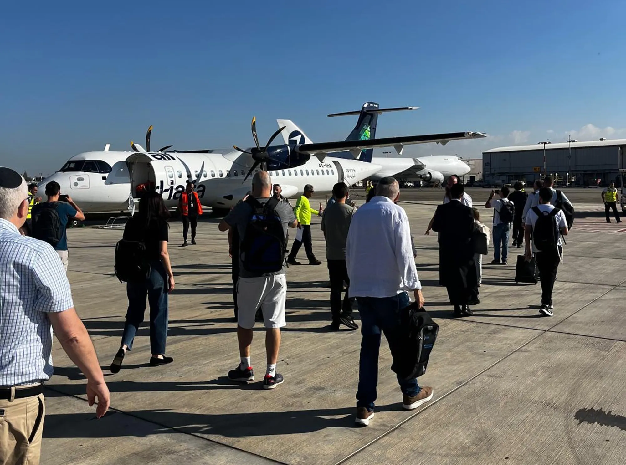 Passengers with Air Haifa at Ben Gurion airport in Israel.