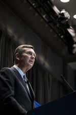 Richard Clarida, vice chairman of Federal Reserve System, speaks during the National Association of Business Economics (NABE) economic policy conference in Washington, D.C., U.S., on Tuesday, Feb. 25, 2020. This year's annual conference theme is "Examining Policy Prescriptions in an Election Year."