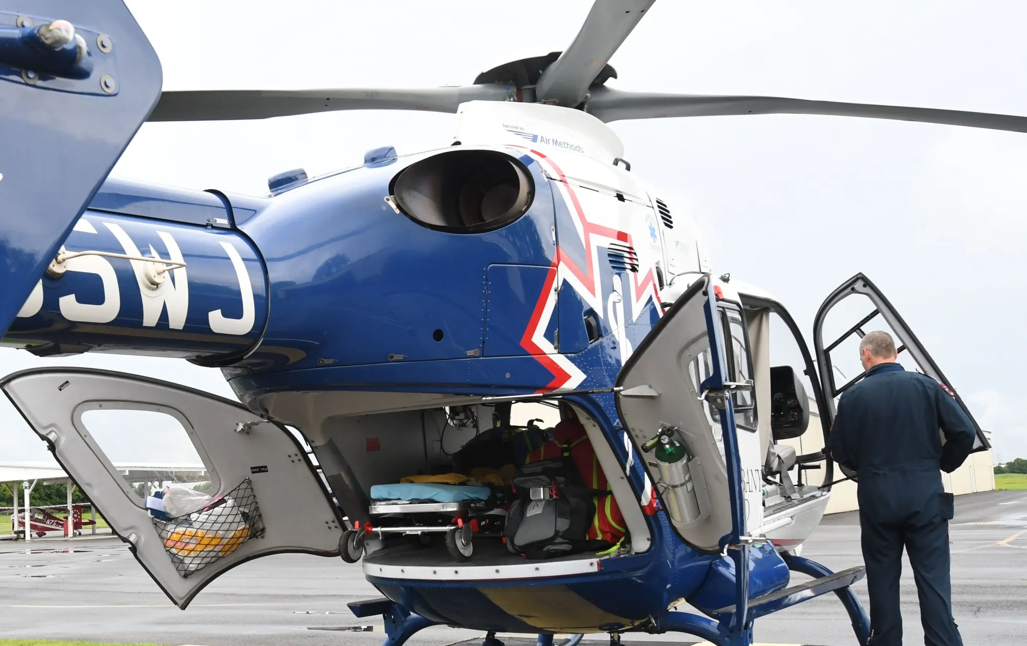 Air Methods paramedics on an air ambulance helicopter at the South Albany Airport&nbsp;in Selkirk, New York.