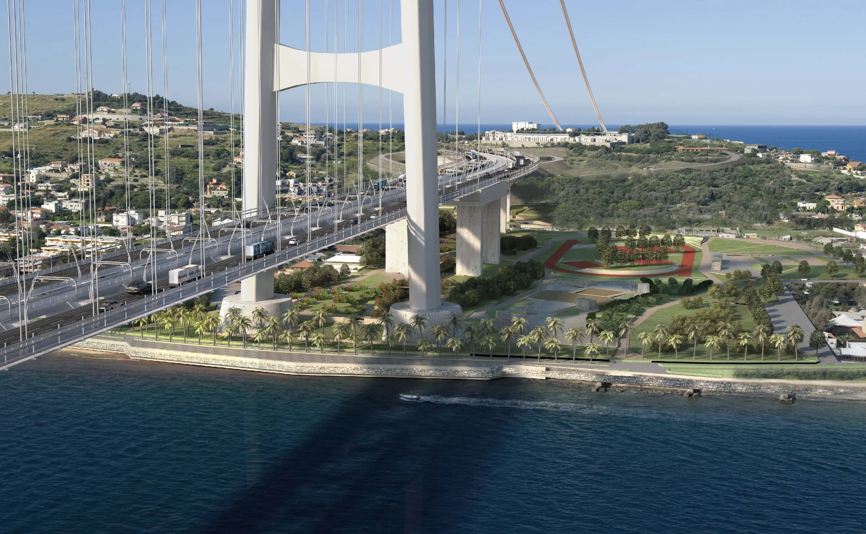 An illustration of Italy’s planned project for a bridge from Sicily to the mainland.