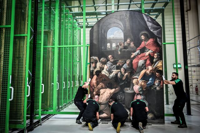 Images from 2022 show paintings from the cathedral being worked on at the restoration workshop on the outskirts of Paris