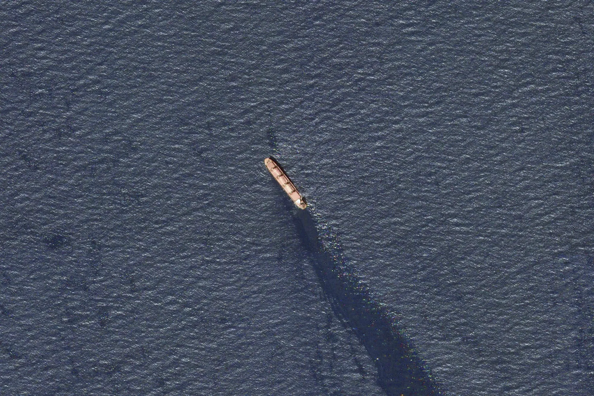The Belize-flagged bulk carrier Rubymar in the Red Sea leaking oil after an attack by Yemen’s Houthi rebels on Feb. 20.