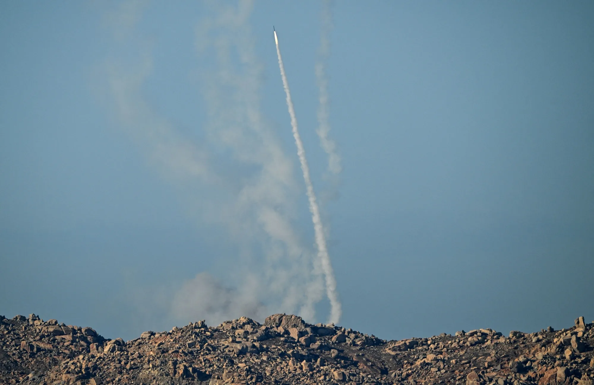 Chinese People’s Liberation Army launches a rocket as it conducts military drills.