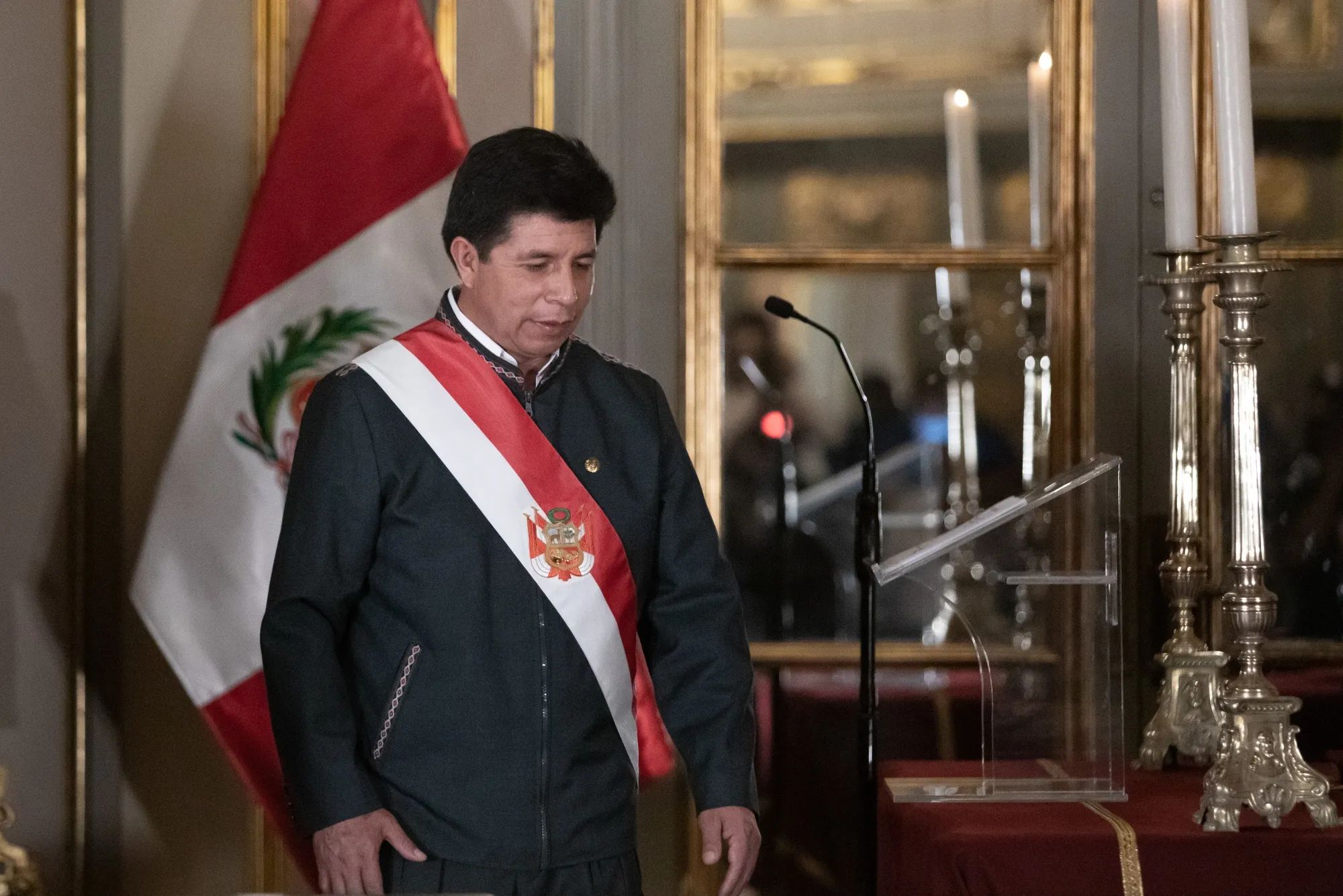 Pedro Castillo, Peru’s president, attends a swearing-in ceremony at the Government Palace in Lima, Peru, on Tuesday, Feb. 8, 2022. 