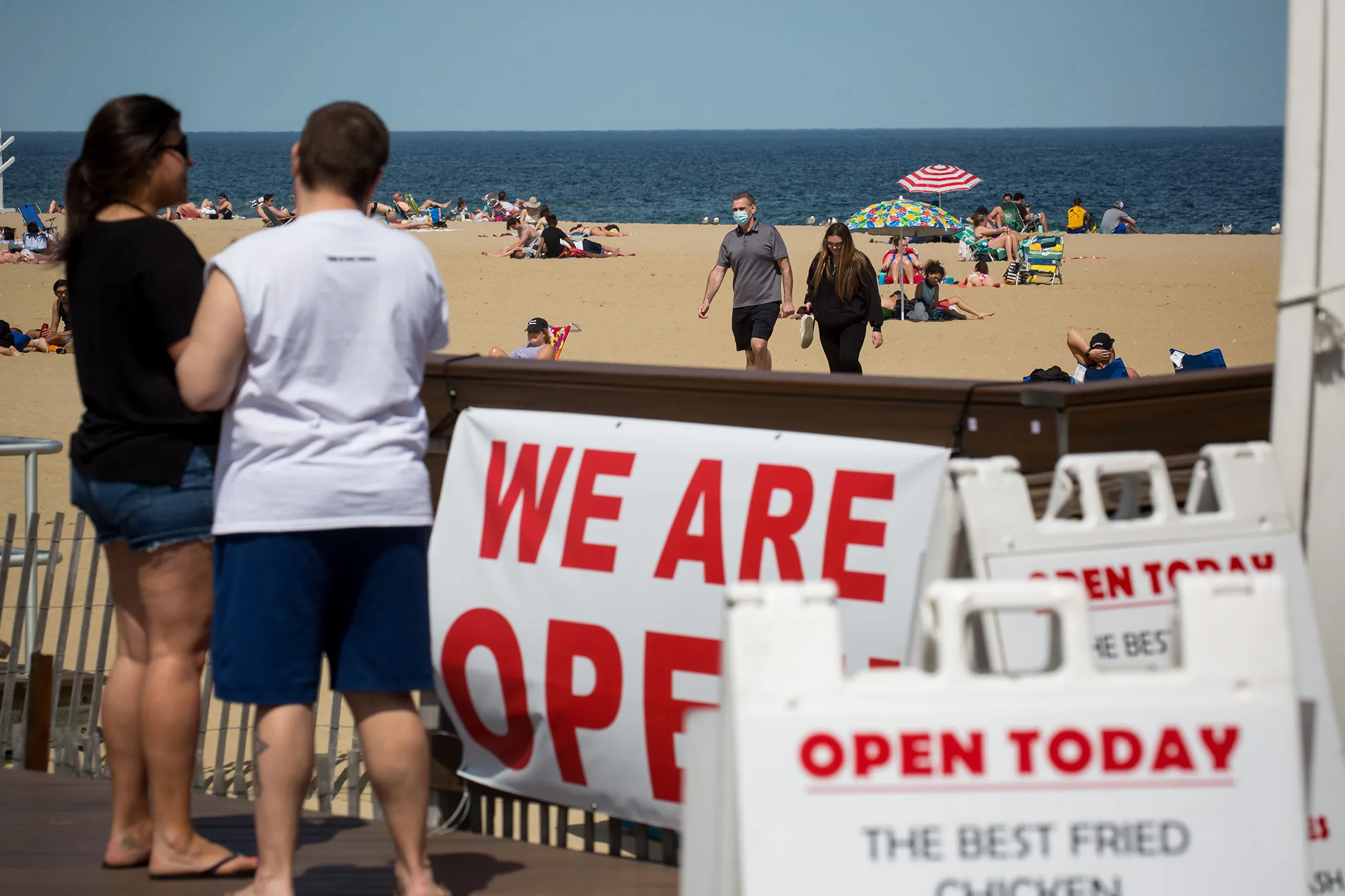 People gather at Belmar Beachin Belmar, New Jersey, on May 16