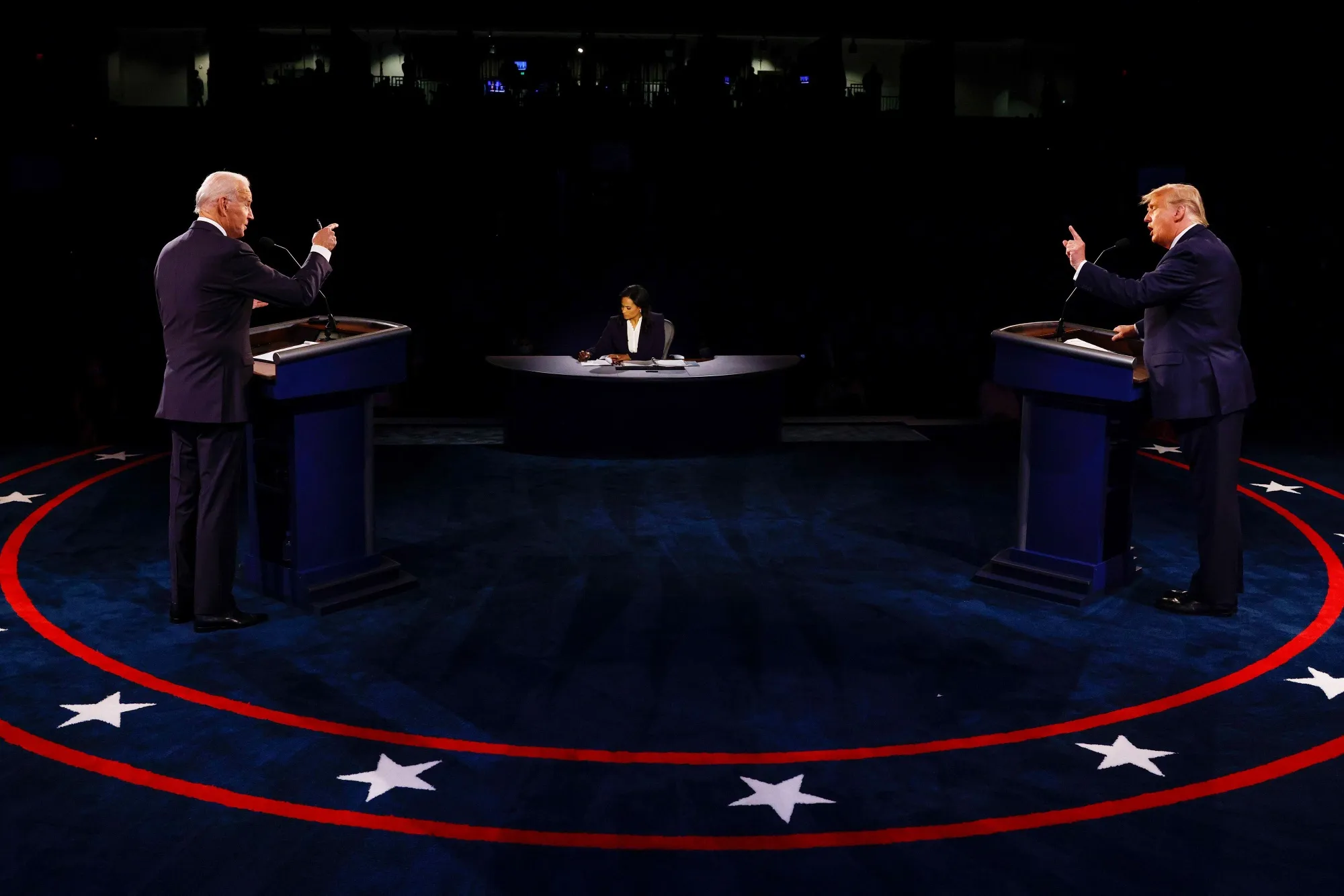 Joe Biden and Donald Trump during the U.S. presidential debate in 2020.&nbsp;