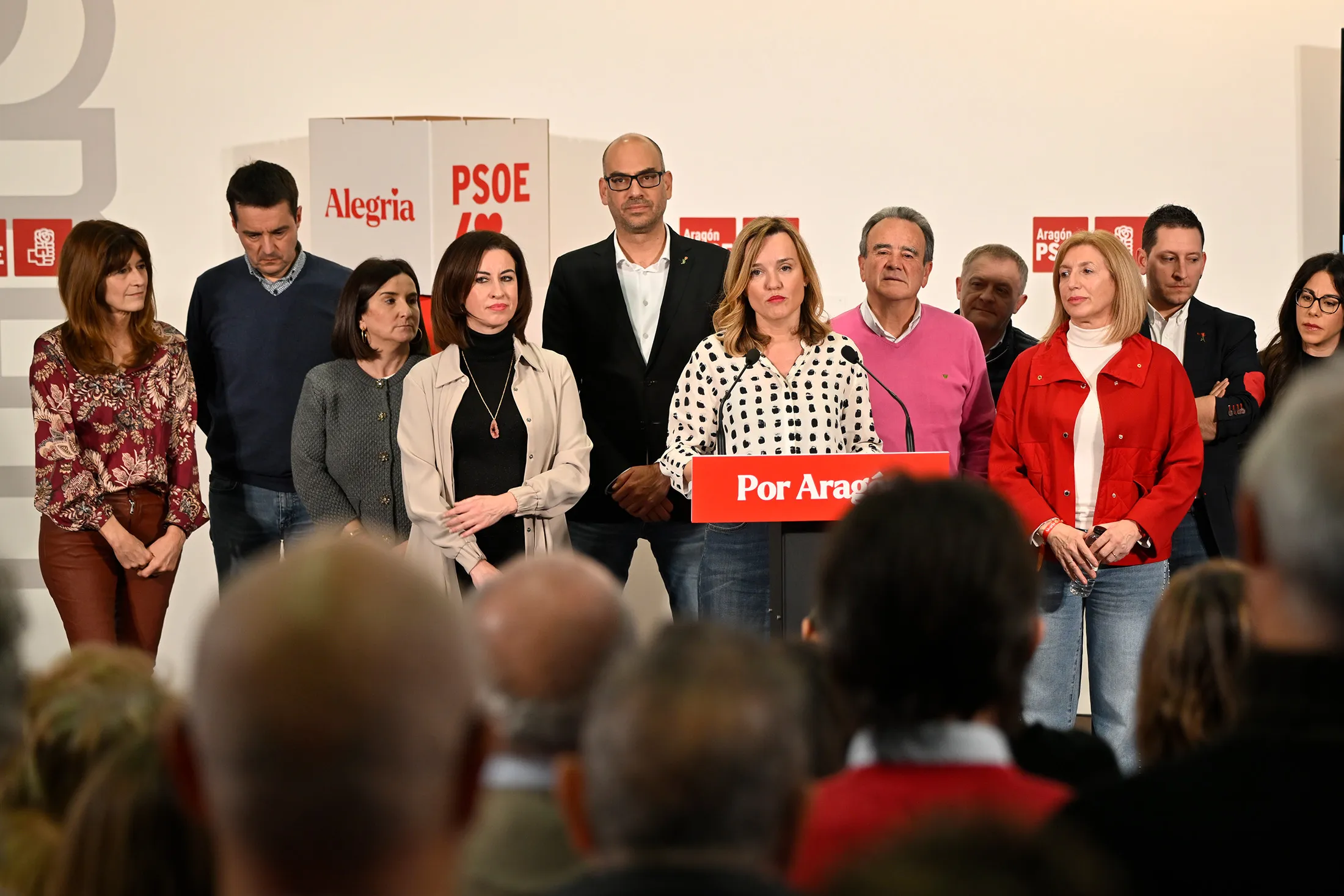 Pilar Alegria, Socialist Party candidate for the Presidency of the Government of Aragon, speaks during a press conference at the party’s regional headquarters in Zaragoza, Aragon, Spain, on Feb. 8.