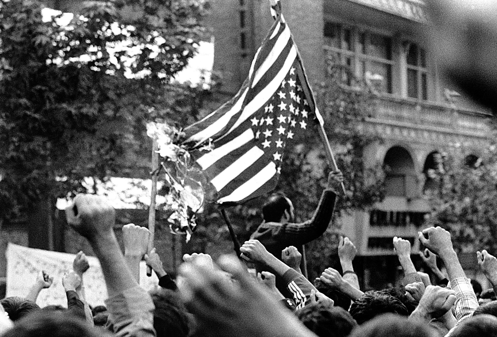 Demonstrations outside the U.S. embassy in Tehran, after it was seized by revolutionary students, 1979.&nbsp;