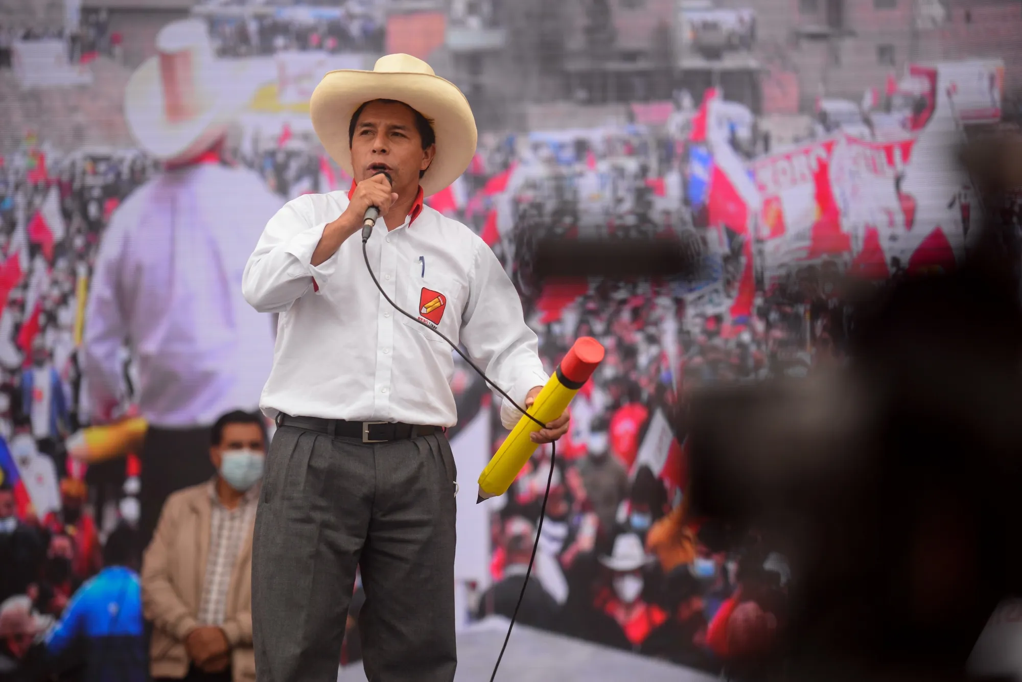 Pedro Castillo, presidential candidate for the Peru Libre party, speaks during a campaign rally in Lima, Peru, on Thursday, May 27, 2021.