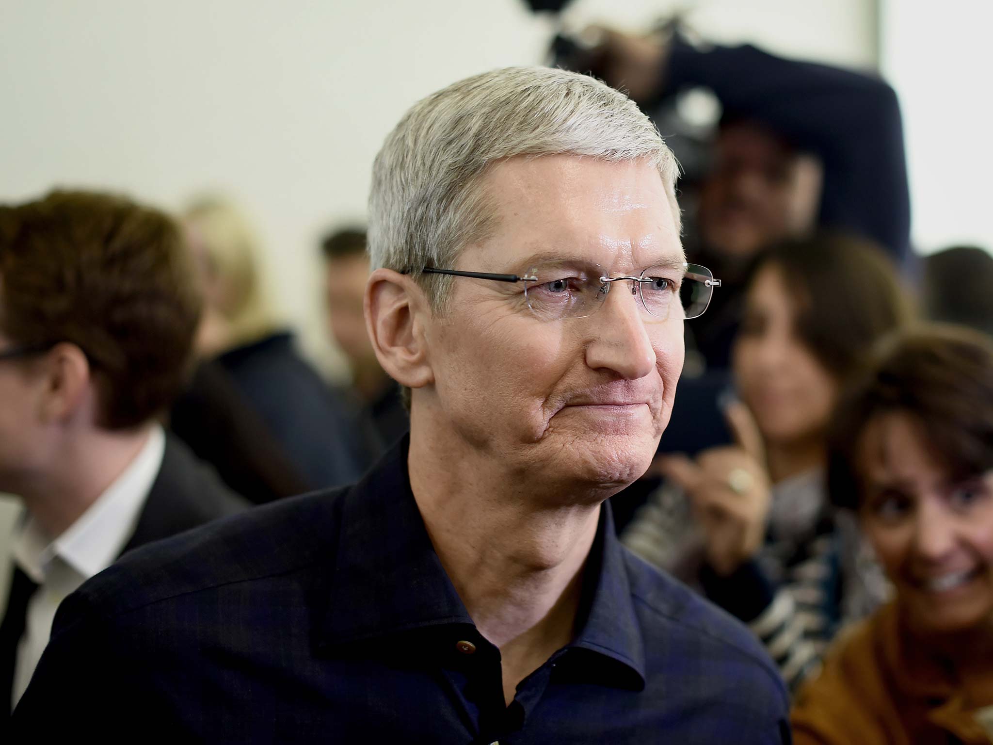 Tim Cook, CEO of Apple Inc., after a product announcement in Cupertino, California, on Oct. 16, 2014.
