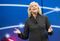 Meg Whitman, chief executive officer of Hewlett Packard Enterprise Co., speaks during the HP Discover 2016 Conference in Las Vegas, Nevada, U.S., on Wednesday, June 8, 2016. Whitman is open to public-cloud partnerships with Amazon.com Inc. and Google after a deal with Microsoft Corp.'s service provided a look at how she'll try to navigate the market with a slimmer company. Photographer: Jacob Kepler/Bloomberg