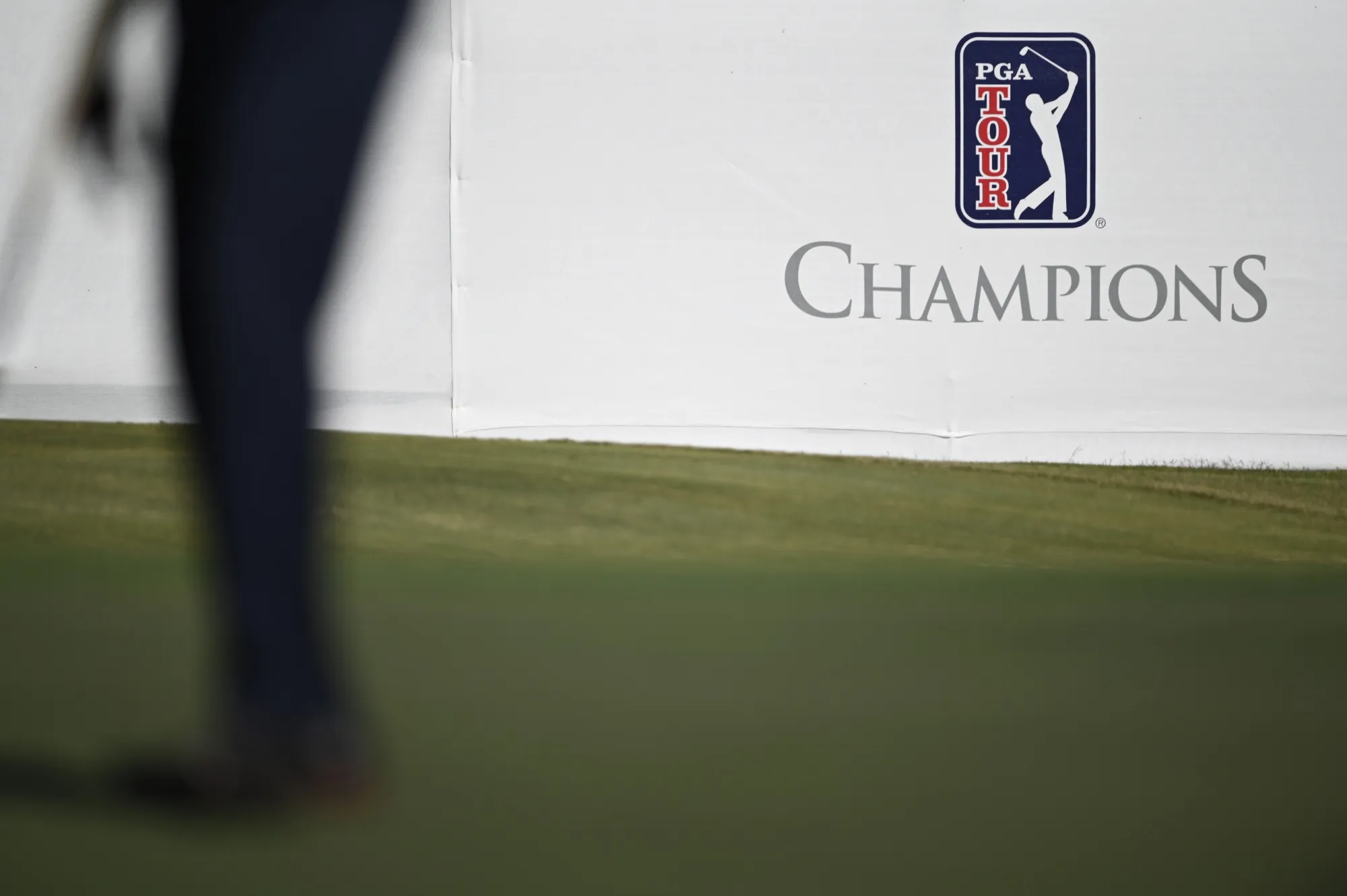 The PGA logo on the 18th during the first round of the SAS Championship in 2022.