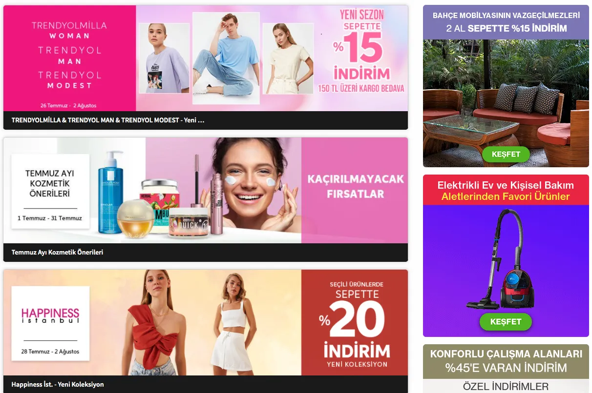 The&nbsp;Trendyol e-commerce website.